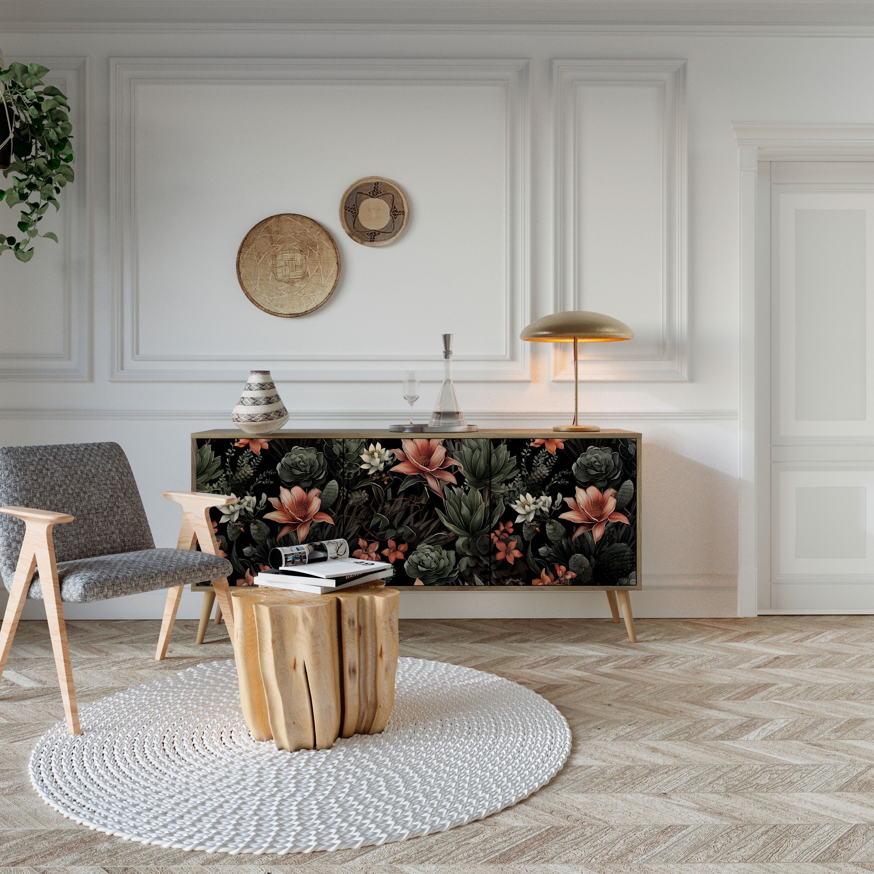 SECRET VERDURE Aparador de 3 Portas em Efeito Carvalho