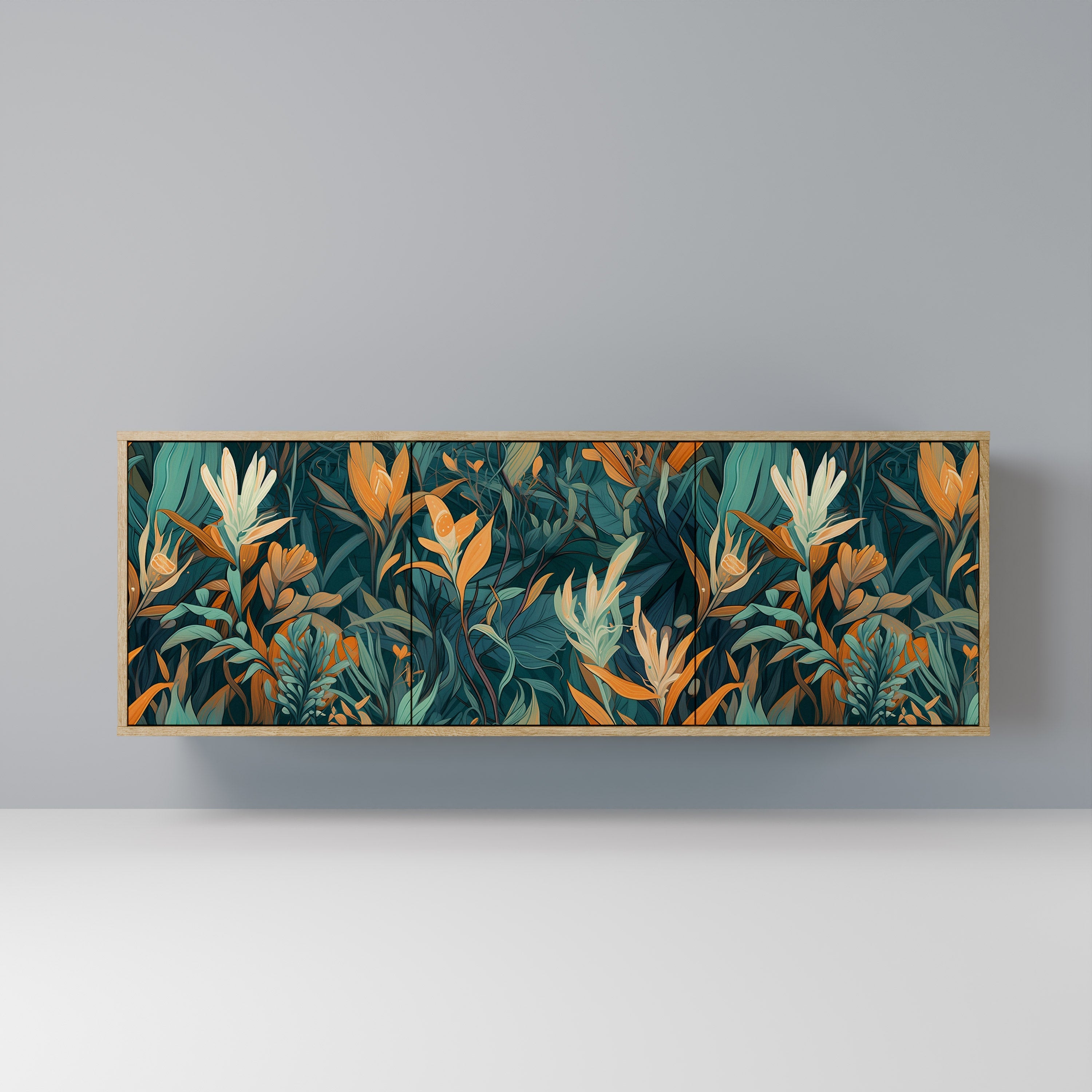 FLORAL SERENITY Aparador de 3 Portas em Efeito Carvalho