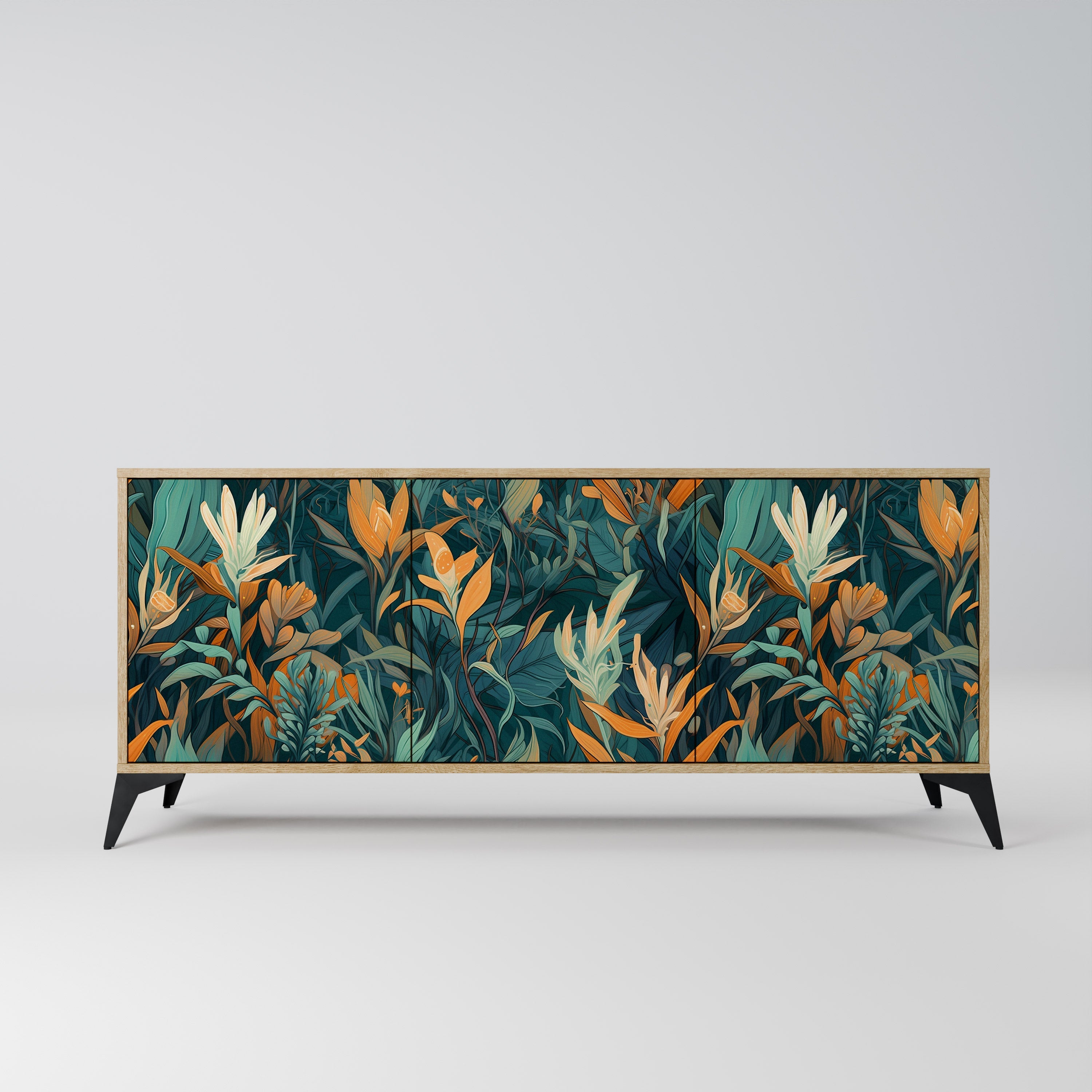 FLORAL SERENITY Aparador de 3 Portas em Efeito Carvalho