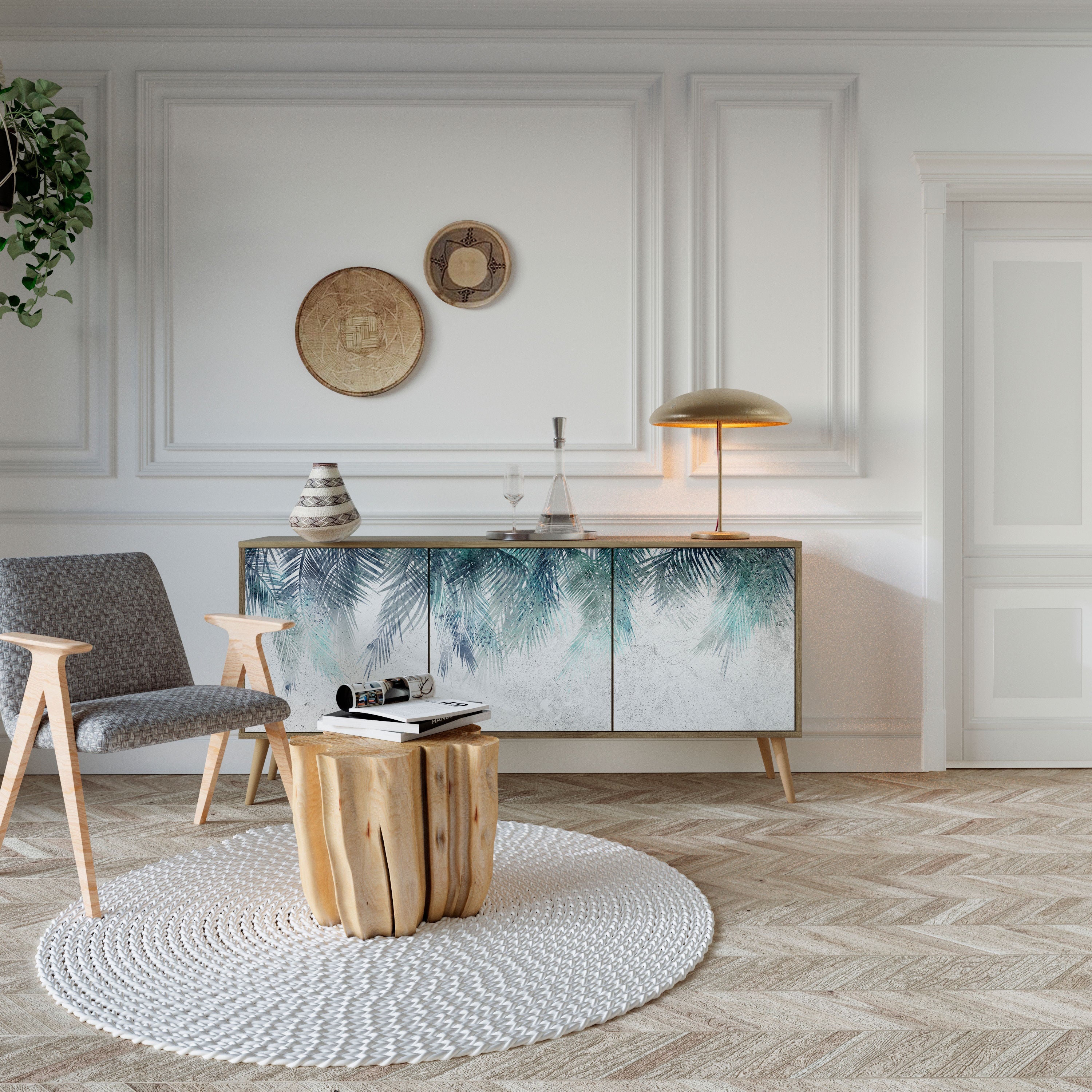 PALM VEIL Aparador de 3 Portas em Efeito Carvalho