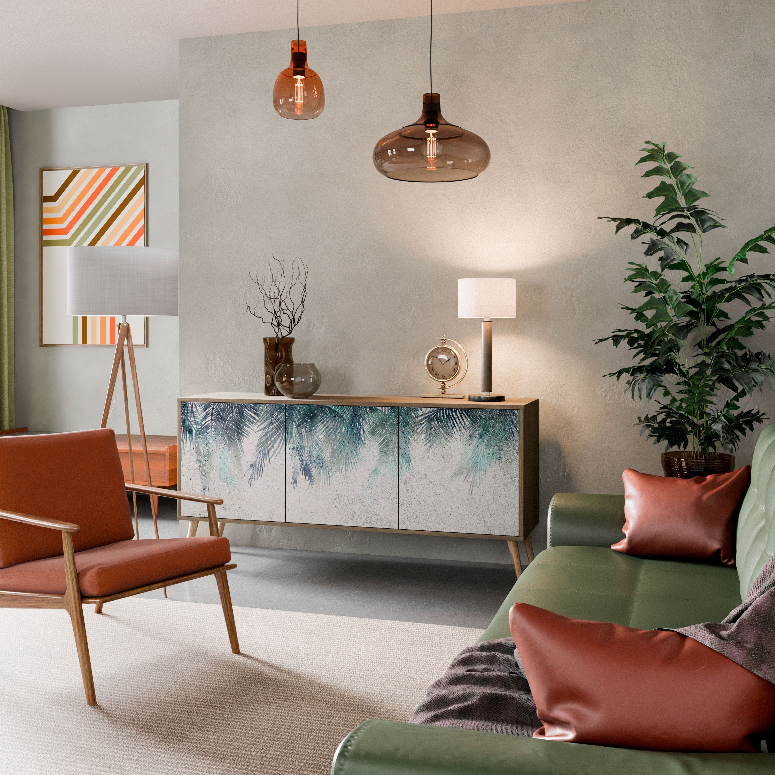 PALM VEIL Aparador de 3 Portas em Efeito Carvalho