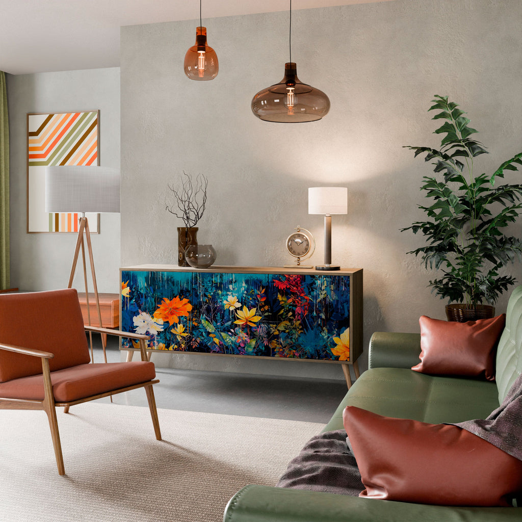 MIDNIGHT BLOSSOM Aparador de 3 Portas em Efeito Carvalho