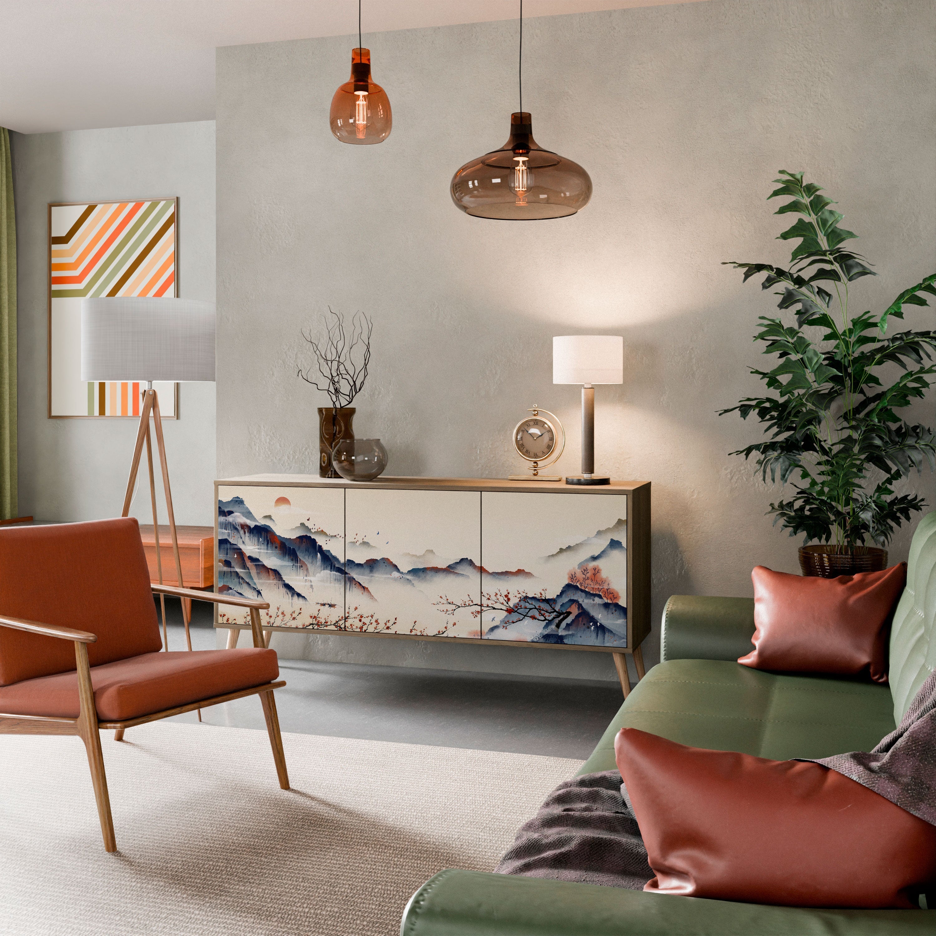 JAPANESE LANDSCAPE Aparador de 3 Portas em Efeito Carvalho