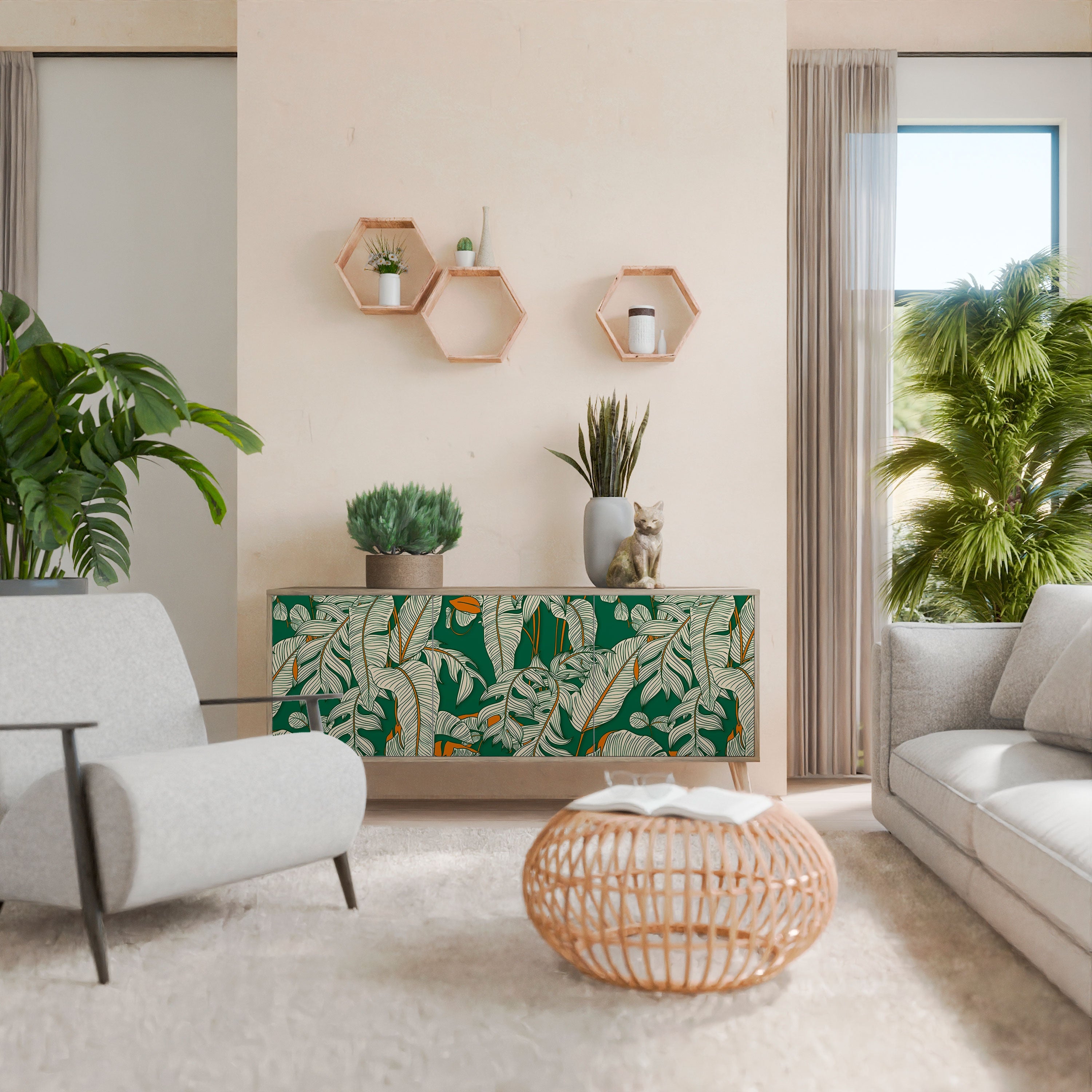 VERDANT PLEASURES Aparador de 3 Portas em Efeito Carvalho