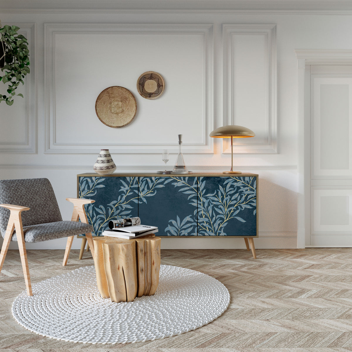 BLUE LEAVES 3-Door Sideboard