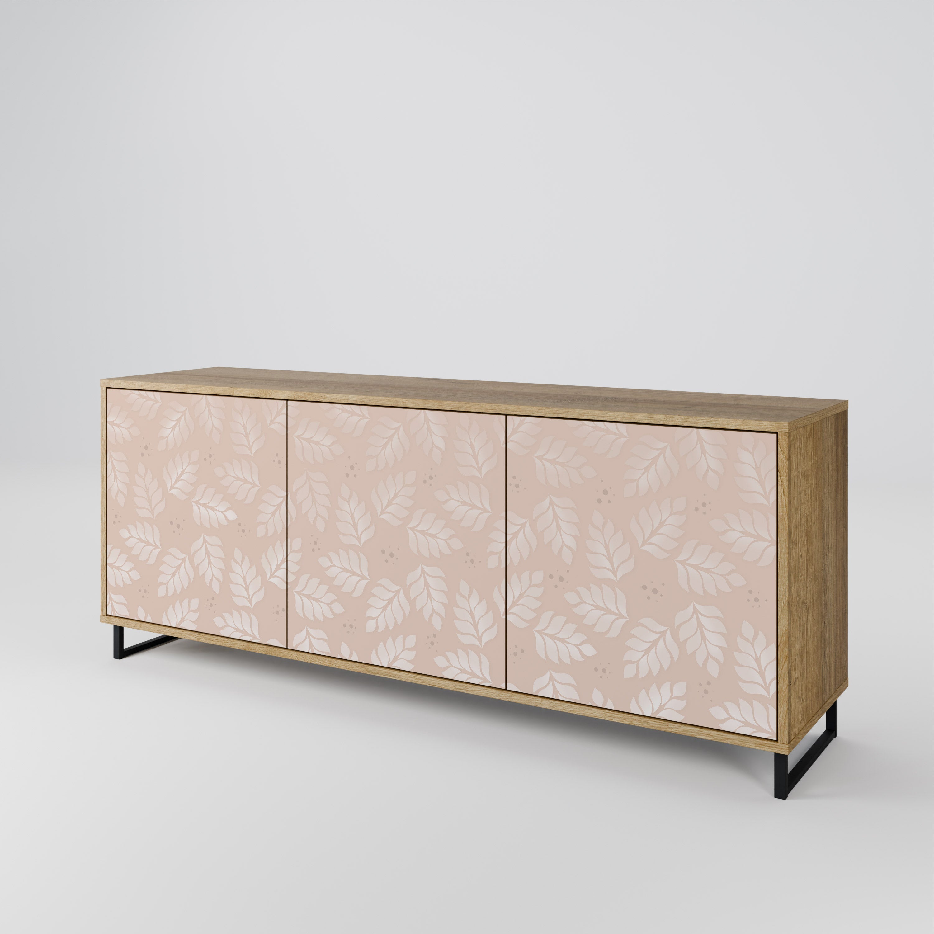 LEAVES ON BEIGE 3-Door Sideboard in Oak Effect