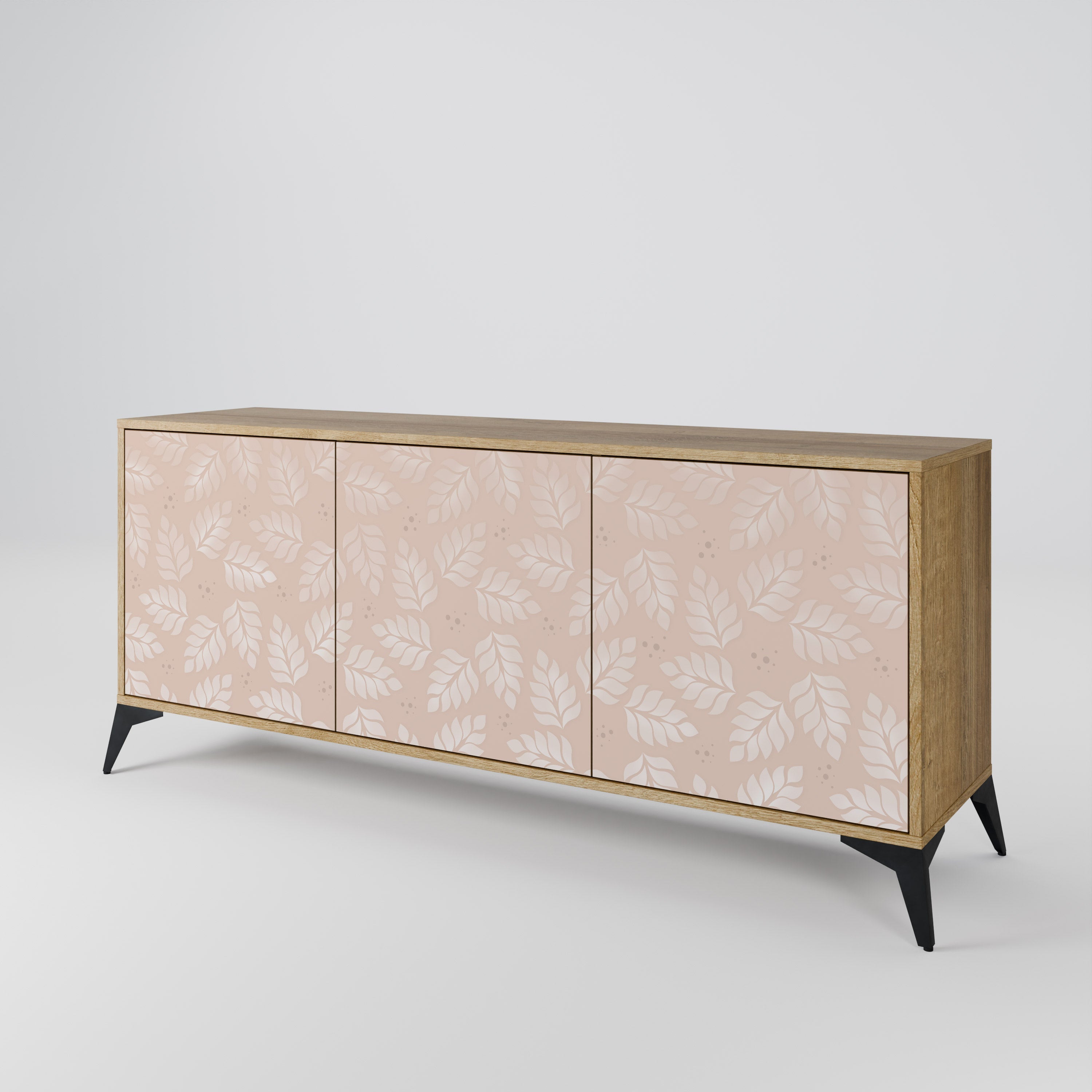 LEAVES ON BEIGE 3-Door Sideboard in Oak Effect