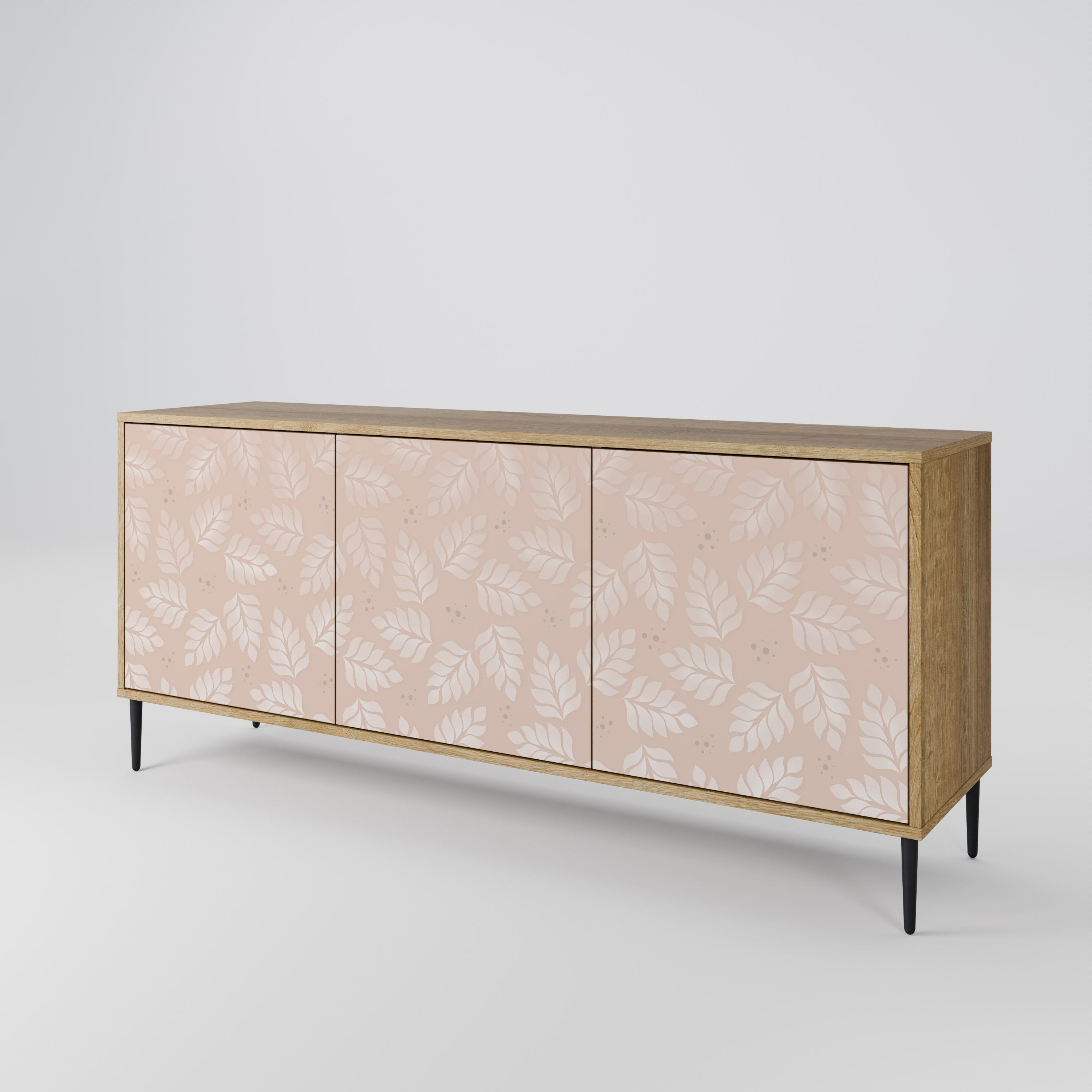 LEAVES ON BEIGE 3-Door Sideboard in Oak Effect