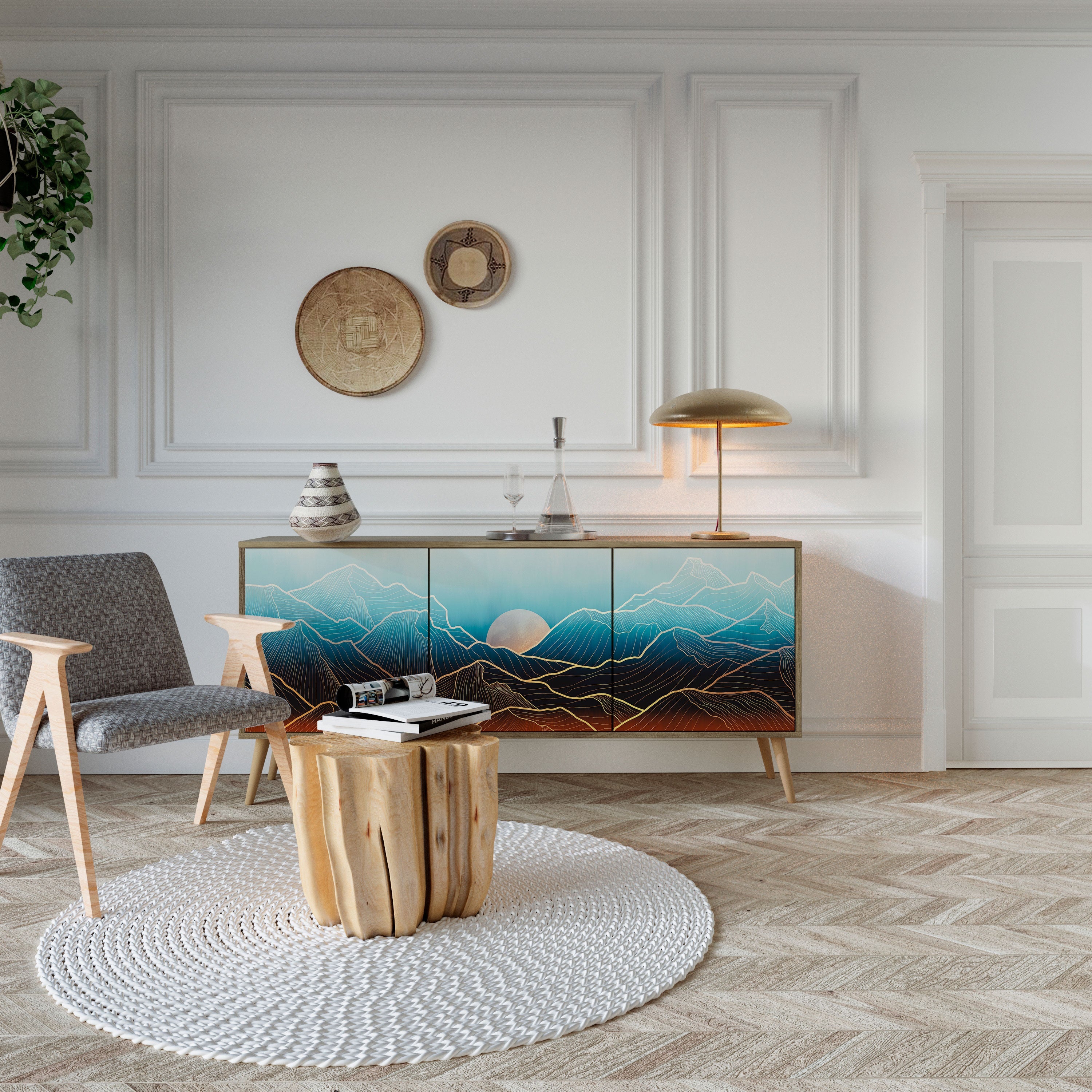 LUNAR SECRETS Aparador de 3 Portas em Efeito Carvalho