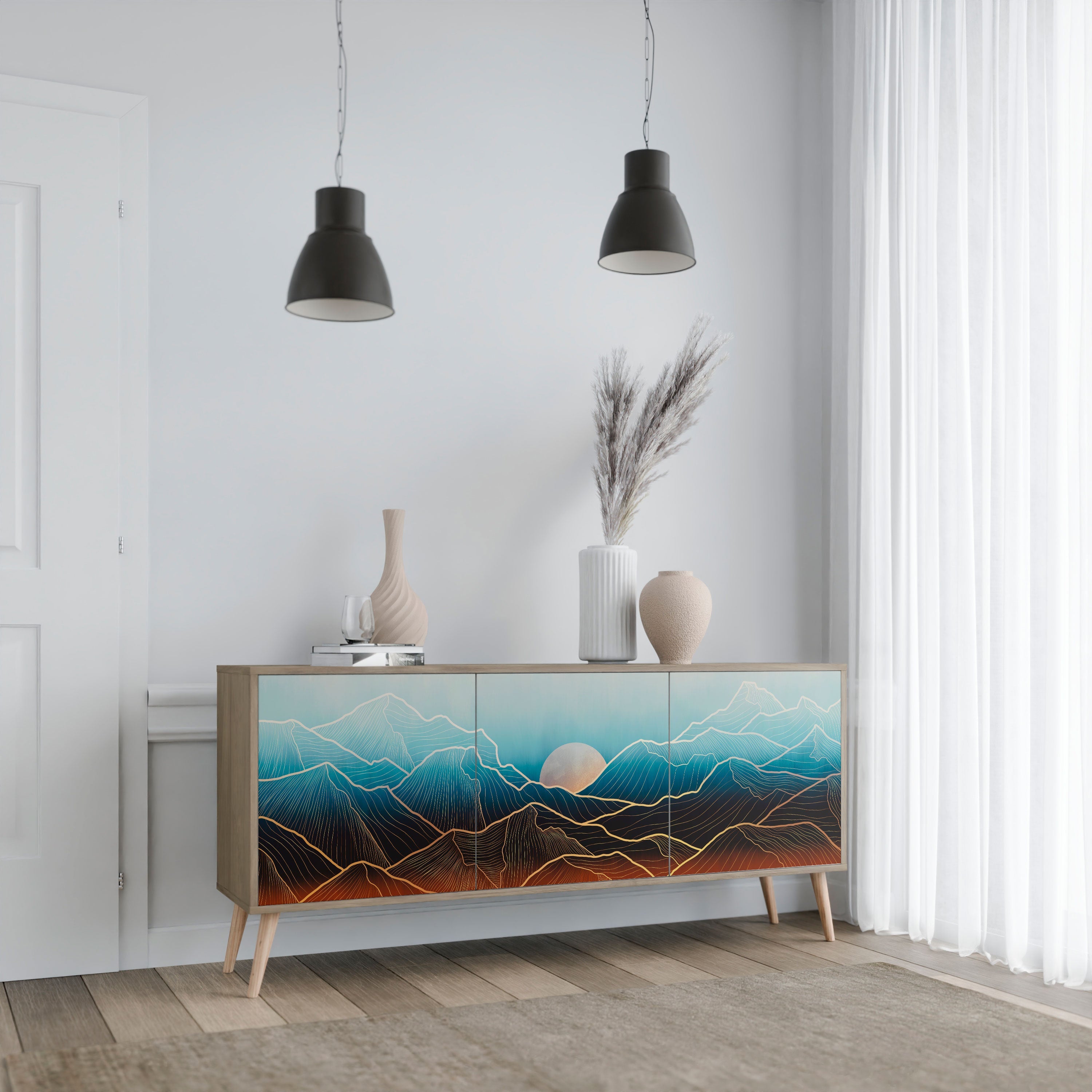 LUNAR SECRETS Aparador de 3 Portas em Efeito Carvalho