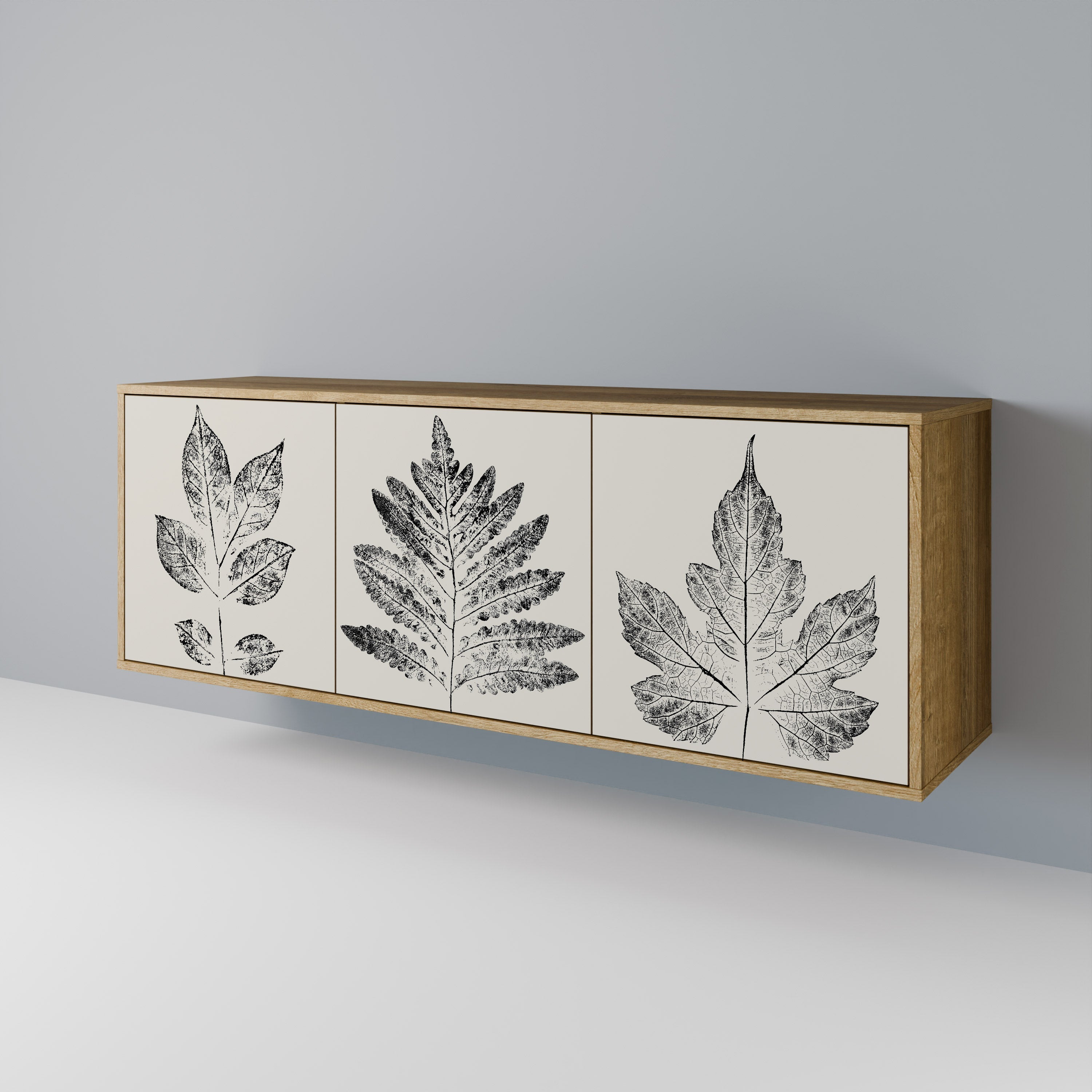 LEAFY STAMPS Aparador de 3 Portas em Efeito Carvalho