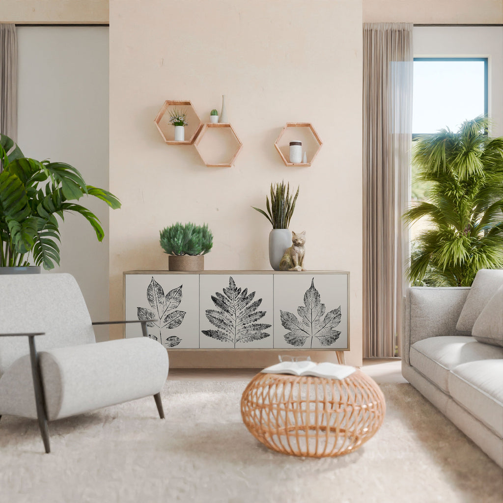 LEAFY STAMPS Aparador de 3 Portas em Efeito Carvalho