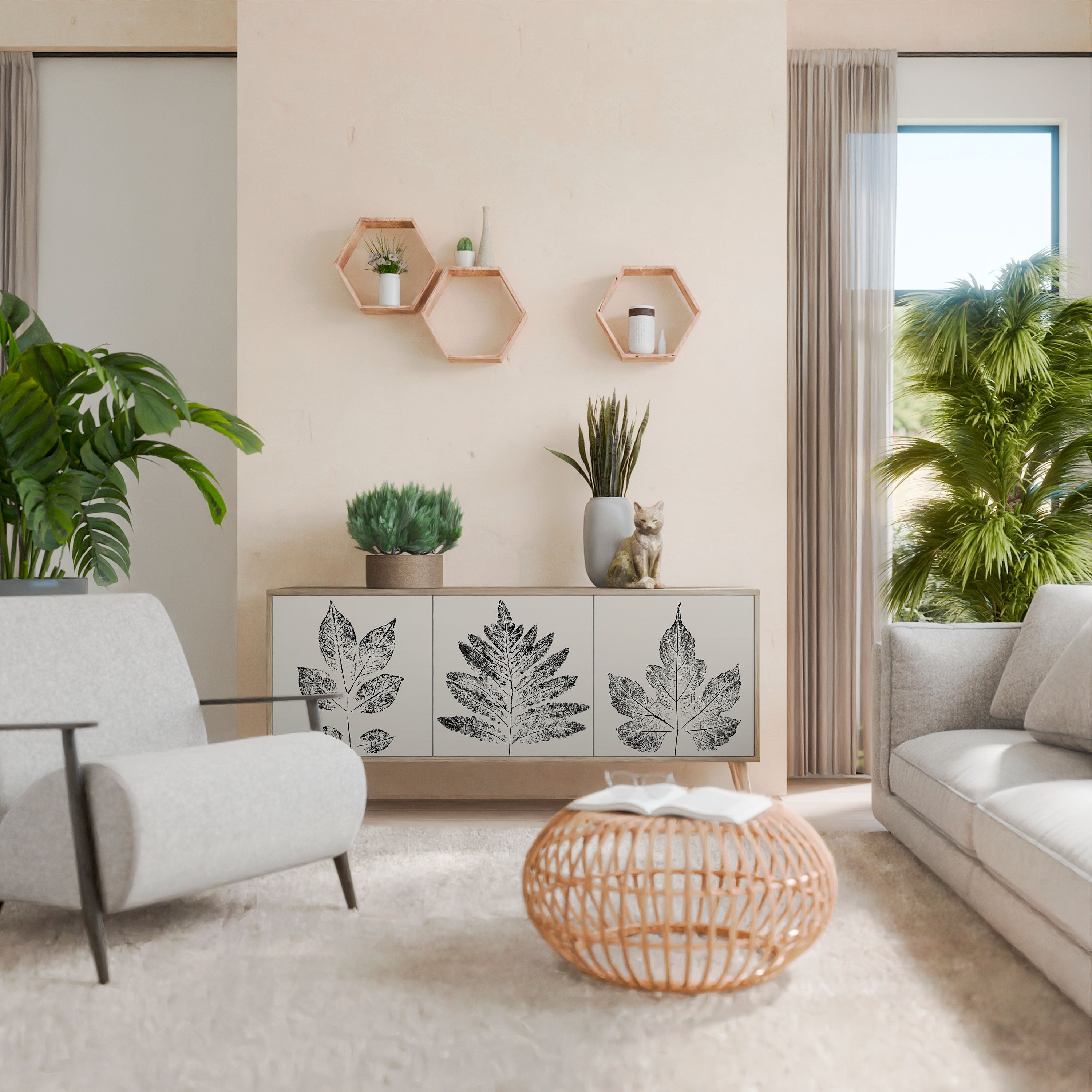 LEAFY STAMPS Aparador de 3 Portas em Efeito Carvalho