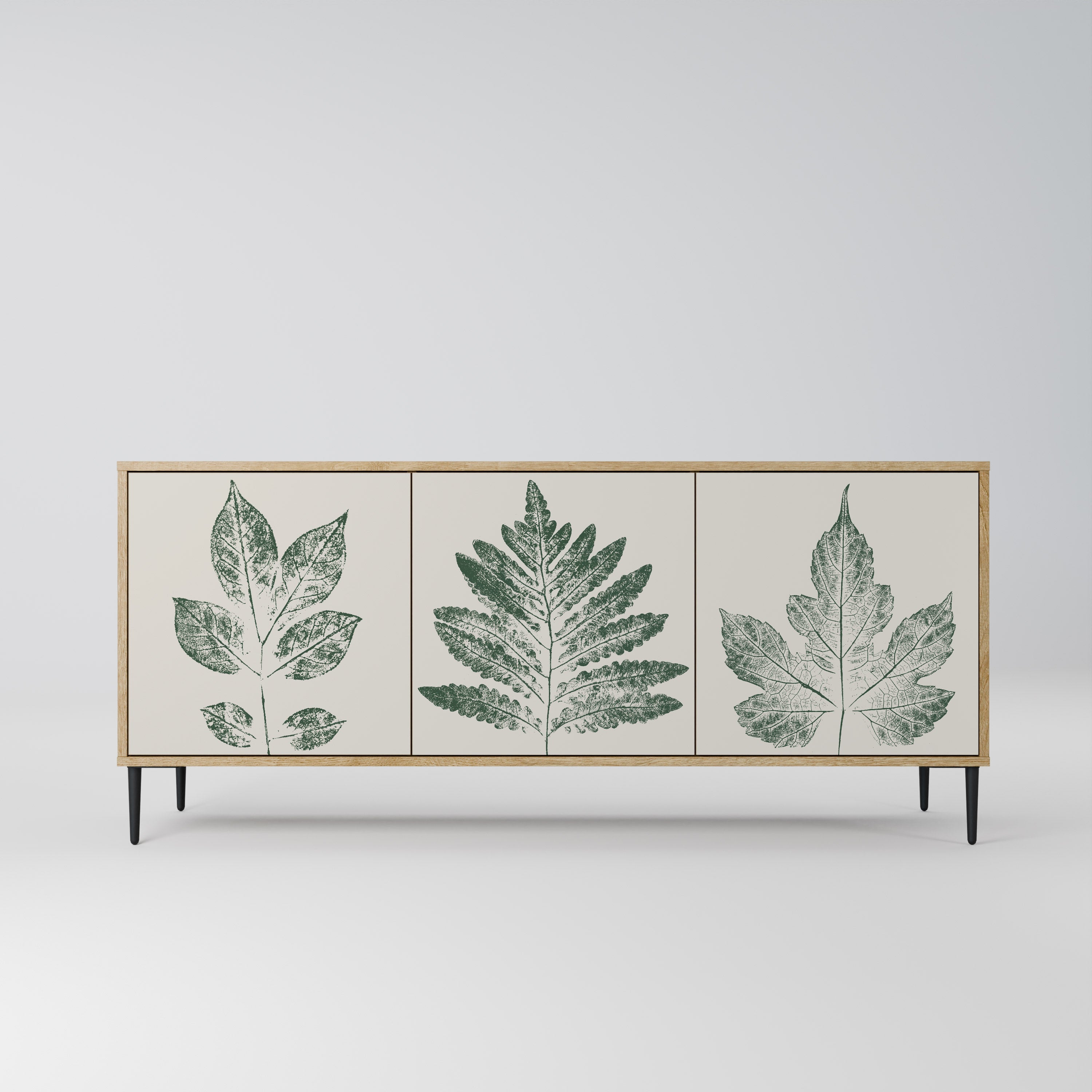 GREEN LEAFY STAMPS Aparador de 3 Portas em Efeito Carvalho
