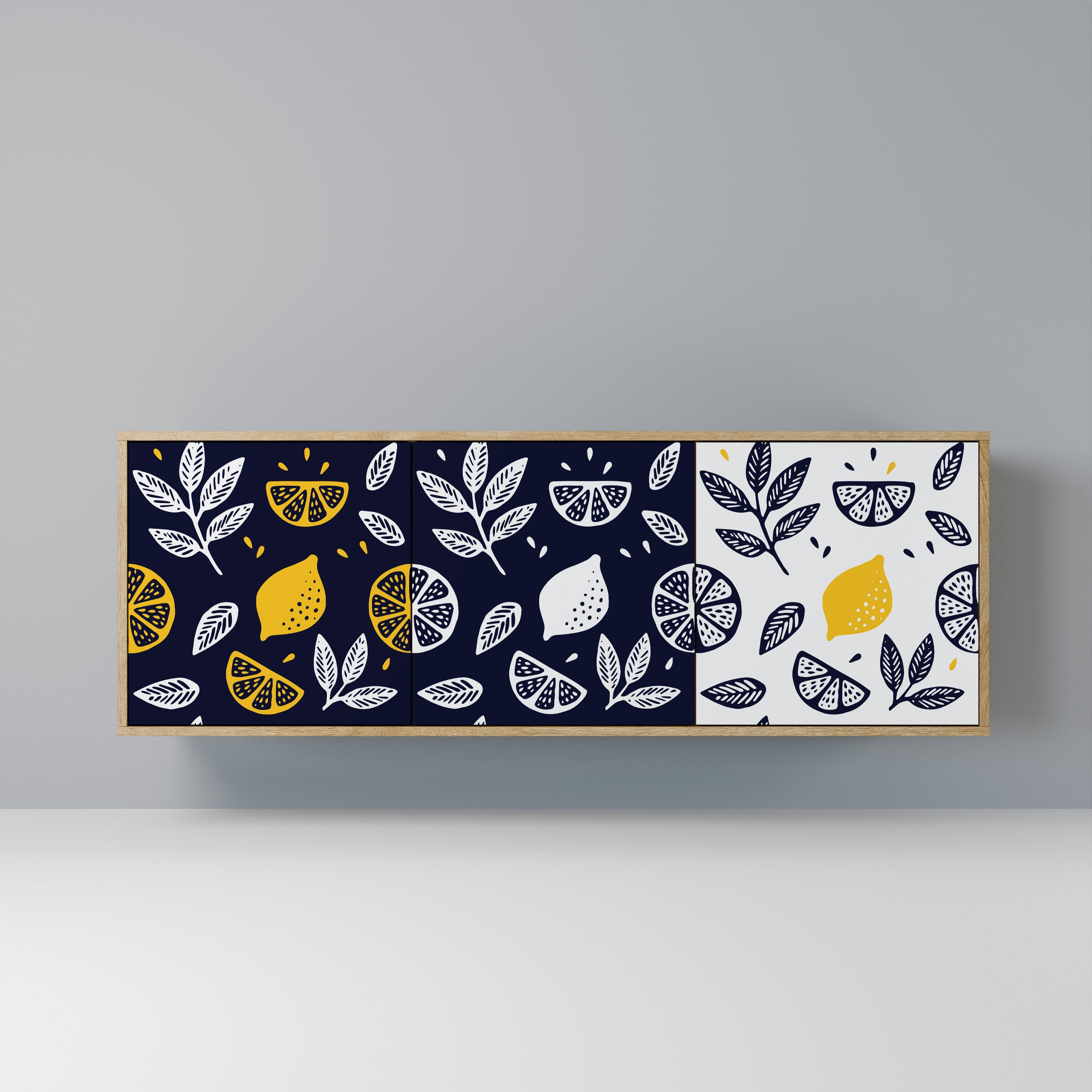 CITRUS BLACK AND WHITE Aparador de 3 Portas em Efeito Carvalho