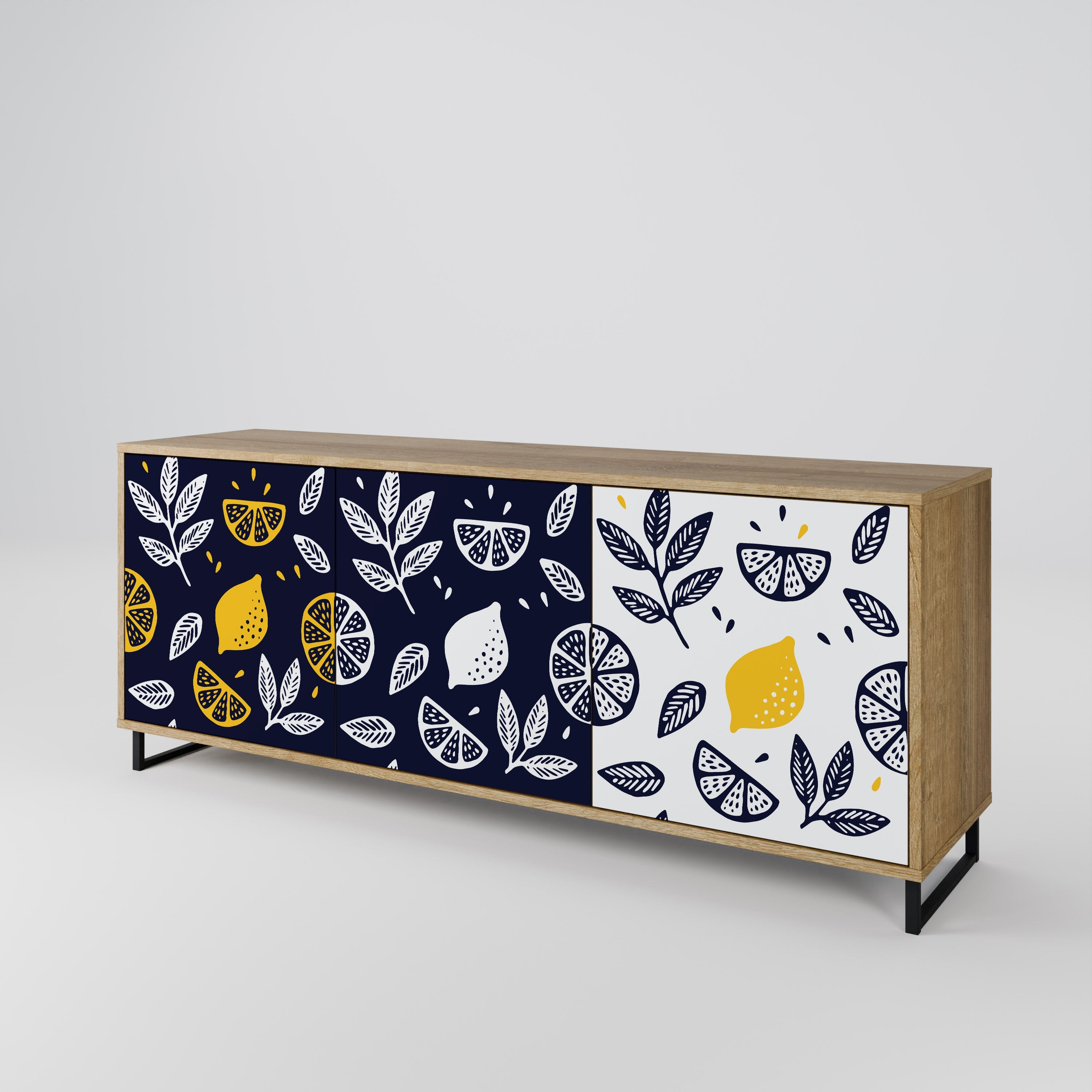 CITRUS BLACK AND WHITE 3-Door Sideboard in Oak Effect