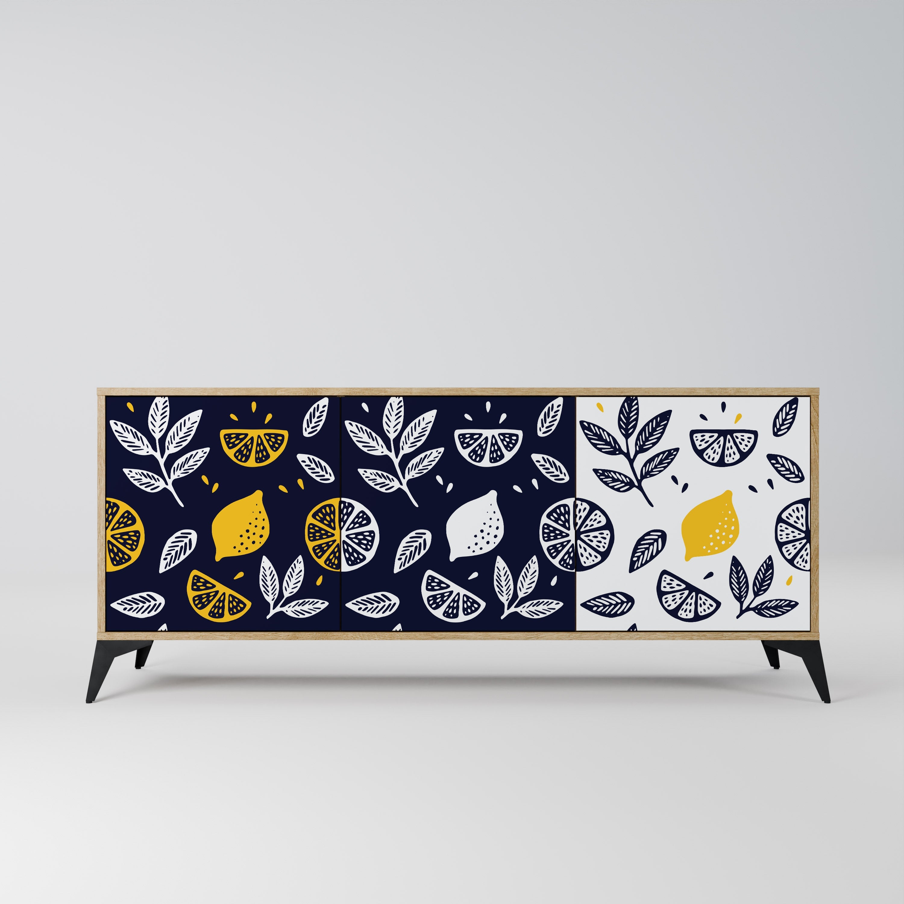 CITRUS BLACK AND WHITE Aparador de 3 Portas em Efeito Carvalho