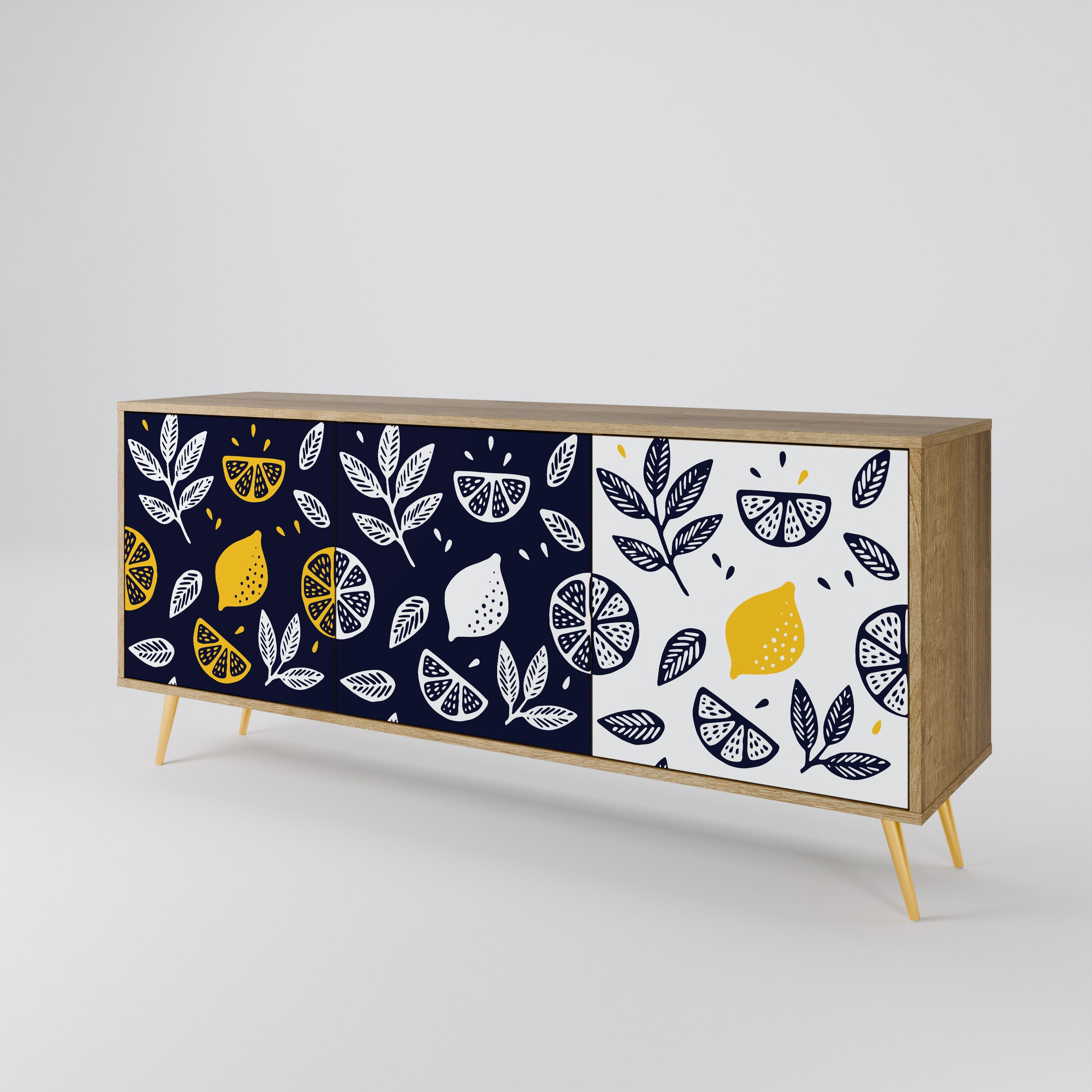 CITRUS BLACK AND WHITE 3-Door Sideboard in Oak Effect