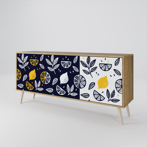 CITRUS BLACK AND WHITE 3-Door Sideboard in Oak Effect