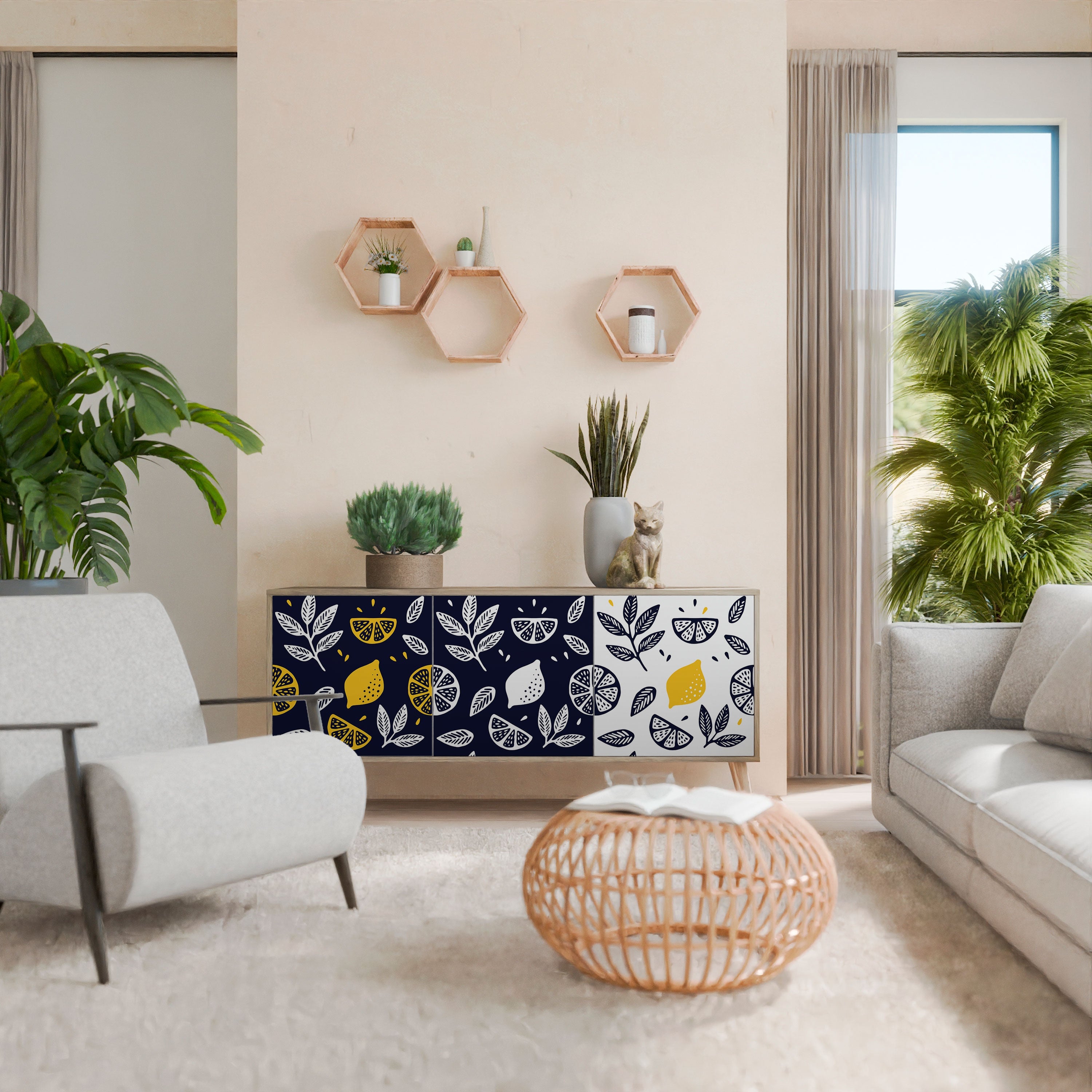 CITRUS BLACK AND WHITE Aparador de 3 Portas em Efeito Carvalho