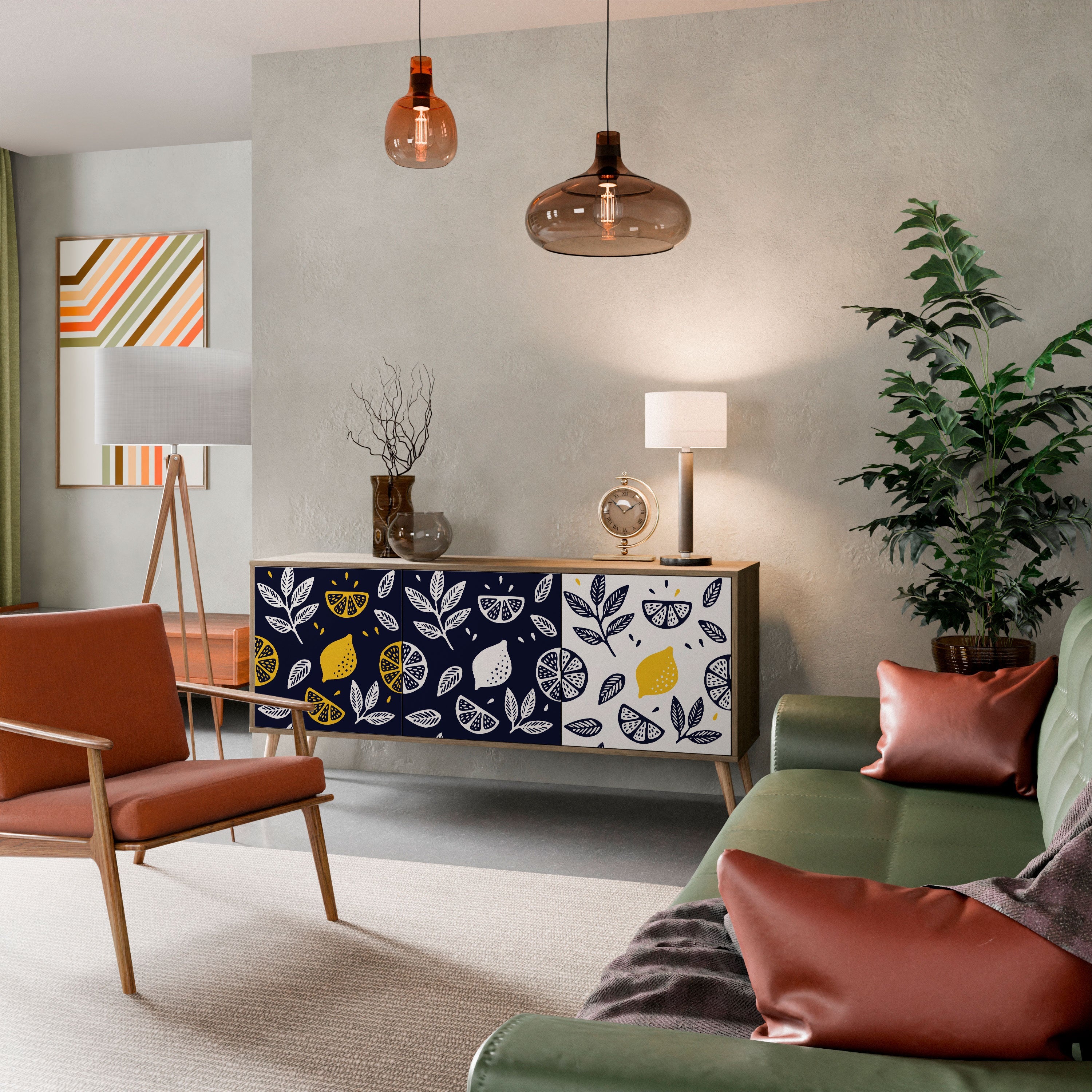 CITRUS BLACK AND WHITE 3-Door Sideboard in Oak Effect