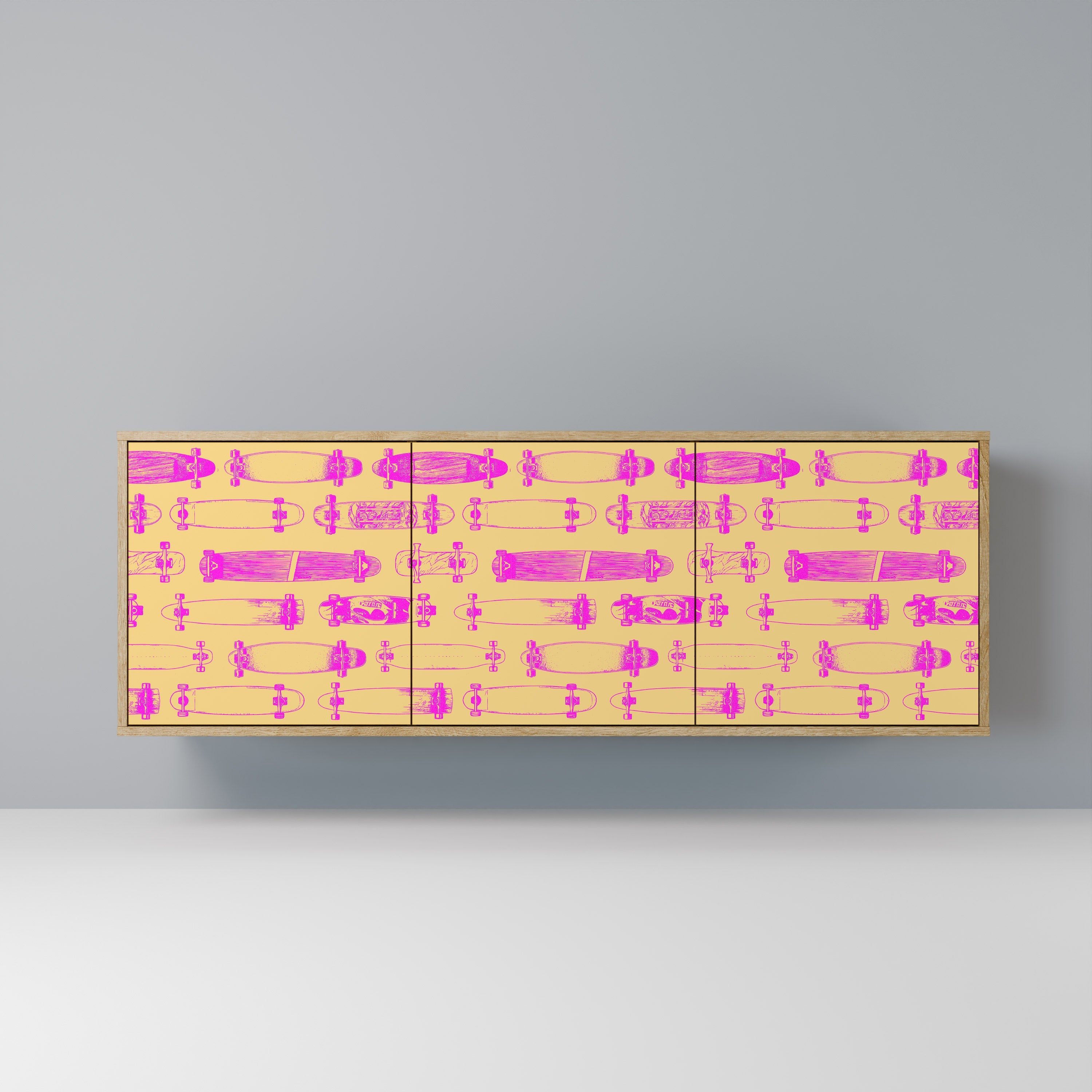 SKATEBOARD ARTISTRY Aparador de 3 Portas em Efeito Carvalho