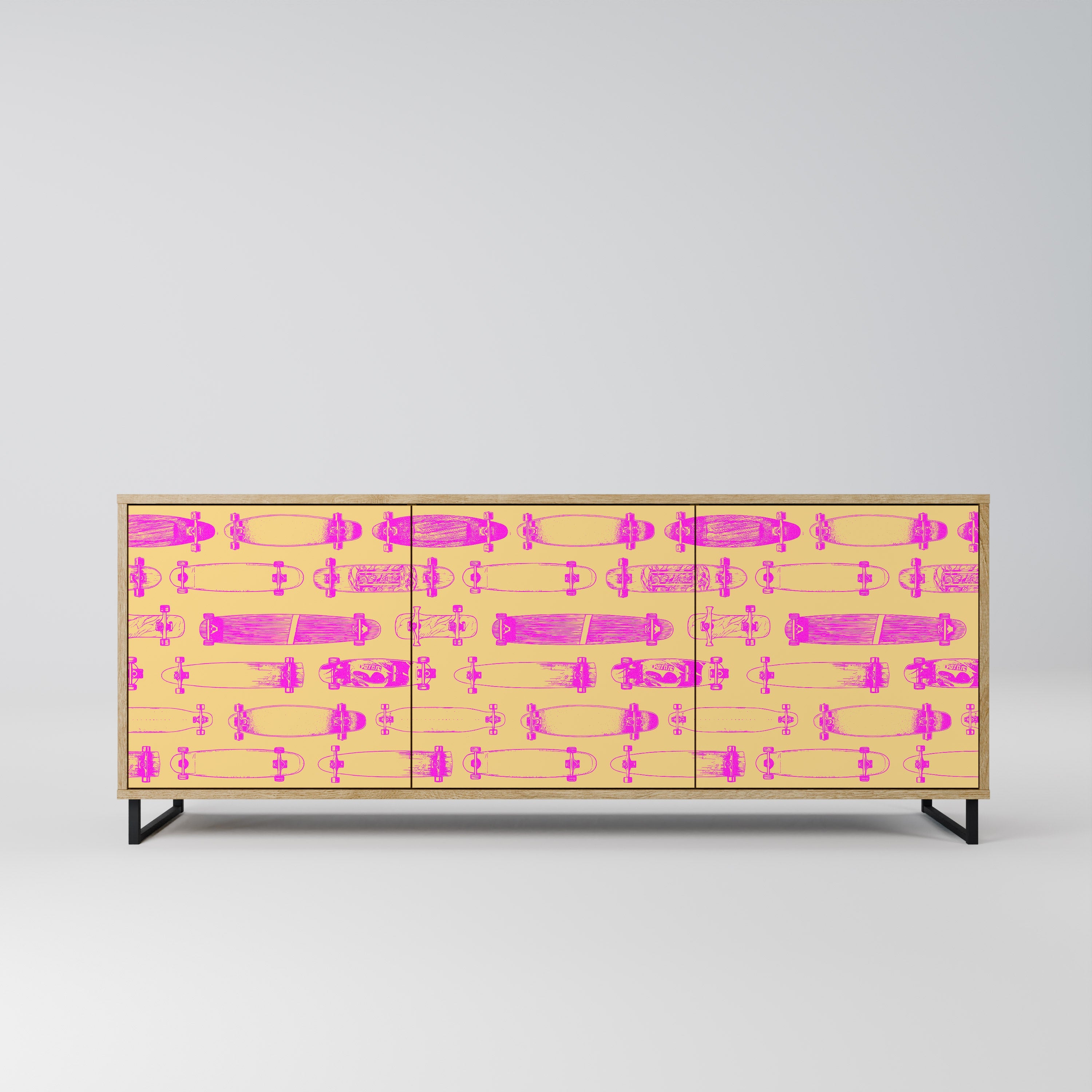 SKATEBOARD ARTISTRY Aparador de 3 Portas em Efeito Carvalho