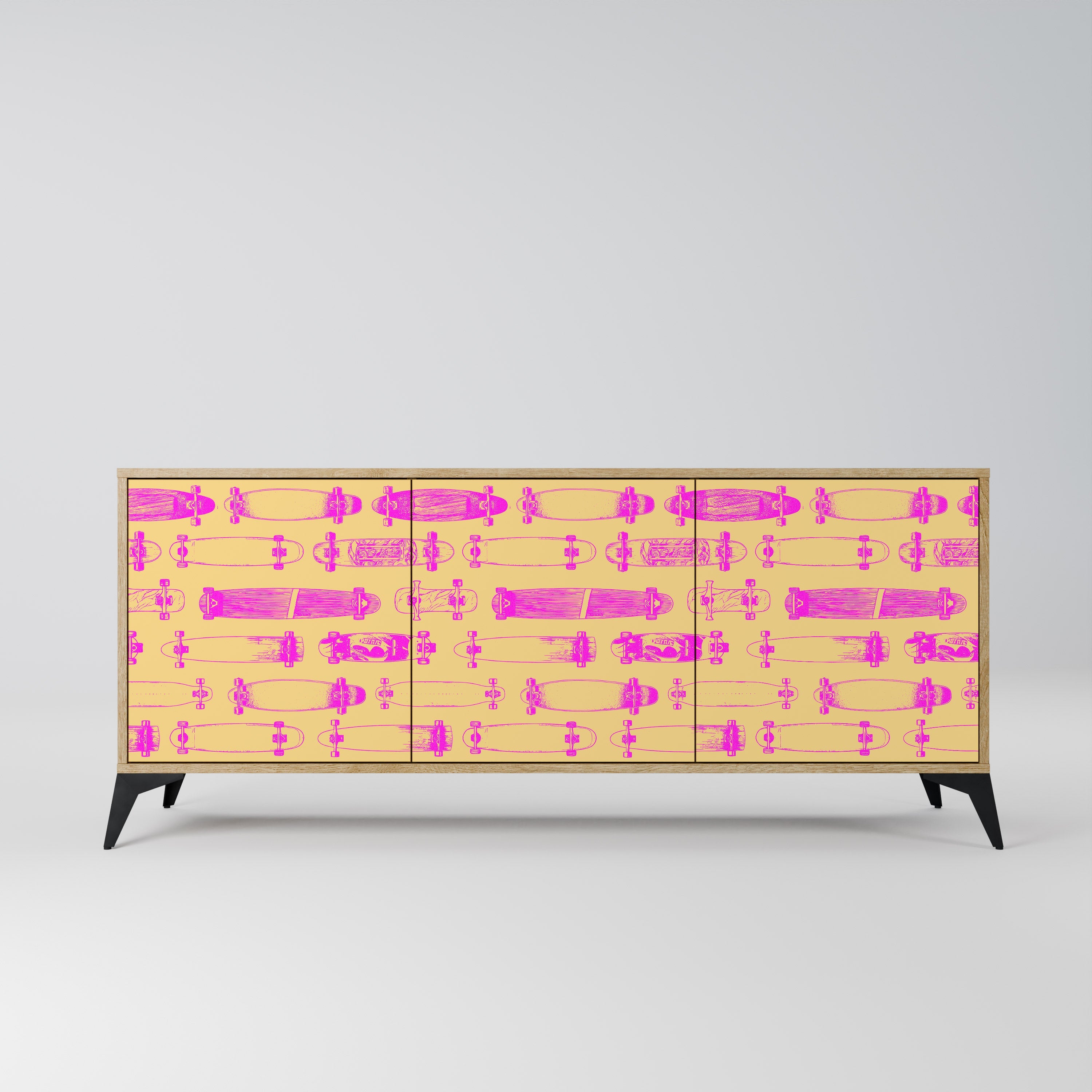 SKATEBOARD ARTISTRY Aparador de 3 Portas em Efeito Carvalho