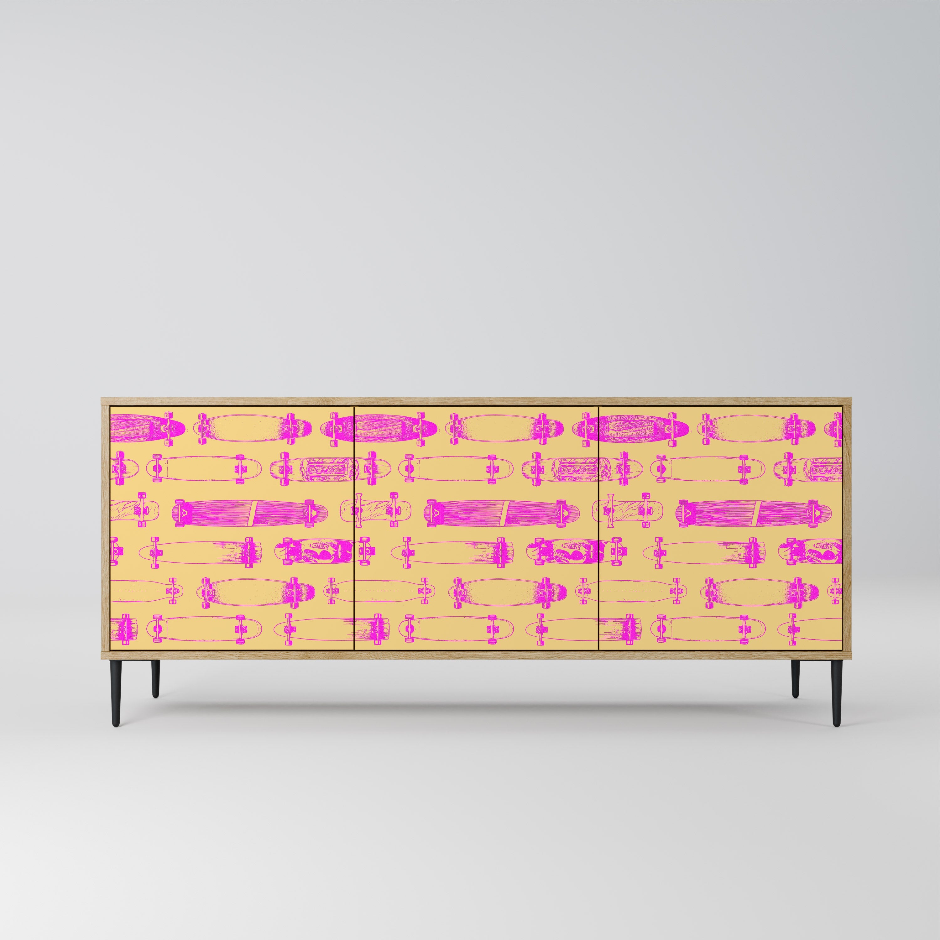 SKATEBOARD ARTISTRY Aparador de 3 Portas em Efeito Carvalho