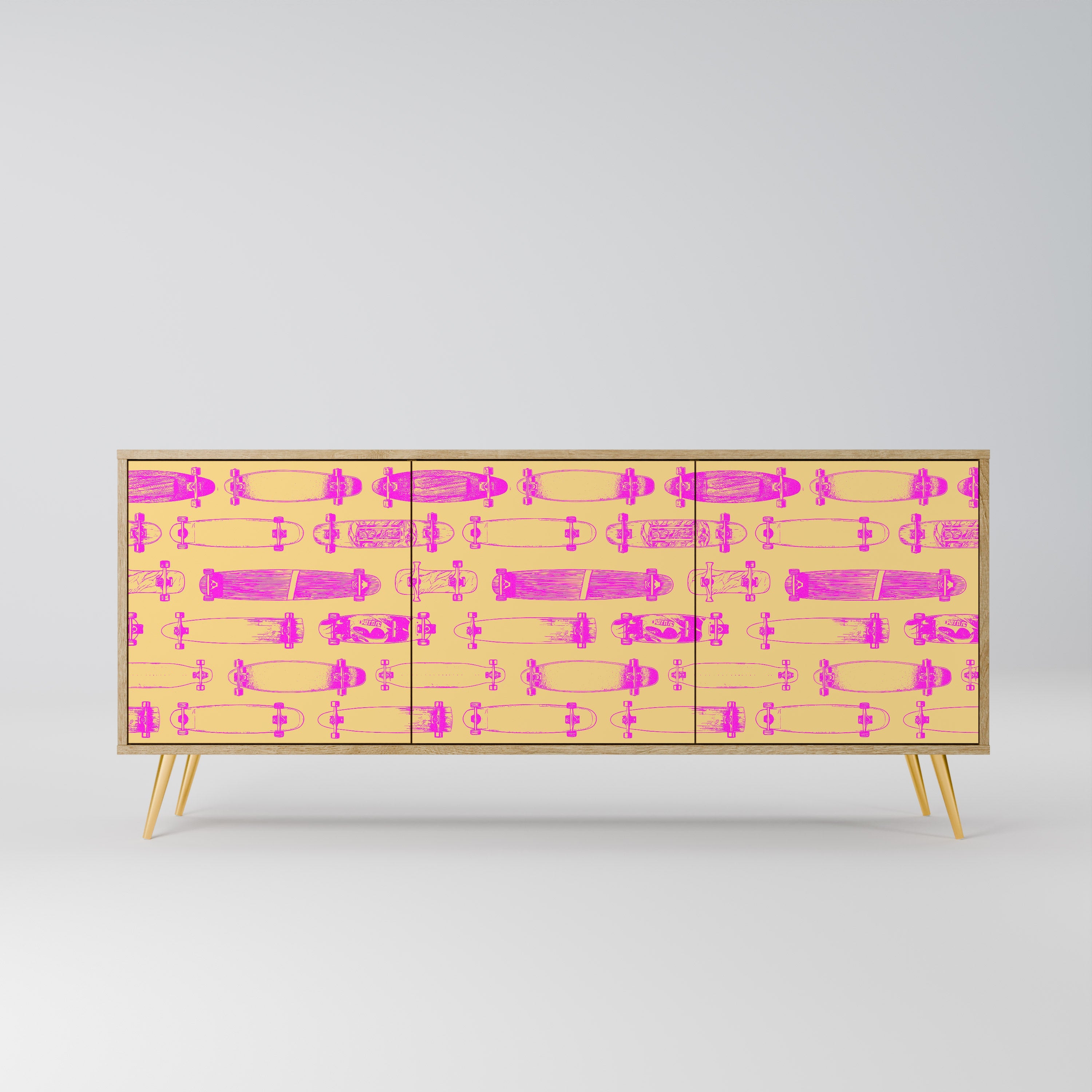 SKATEBOARD ARTISTRY Aparador de 3 Portas em Efeito Carvalho