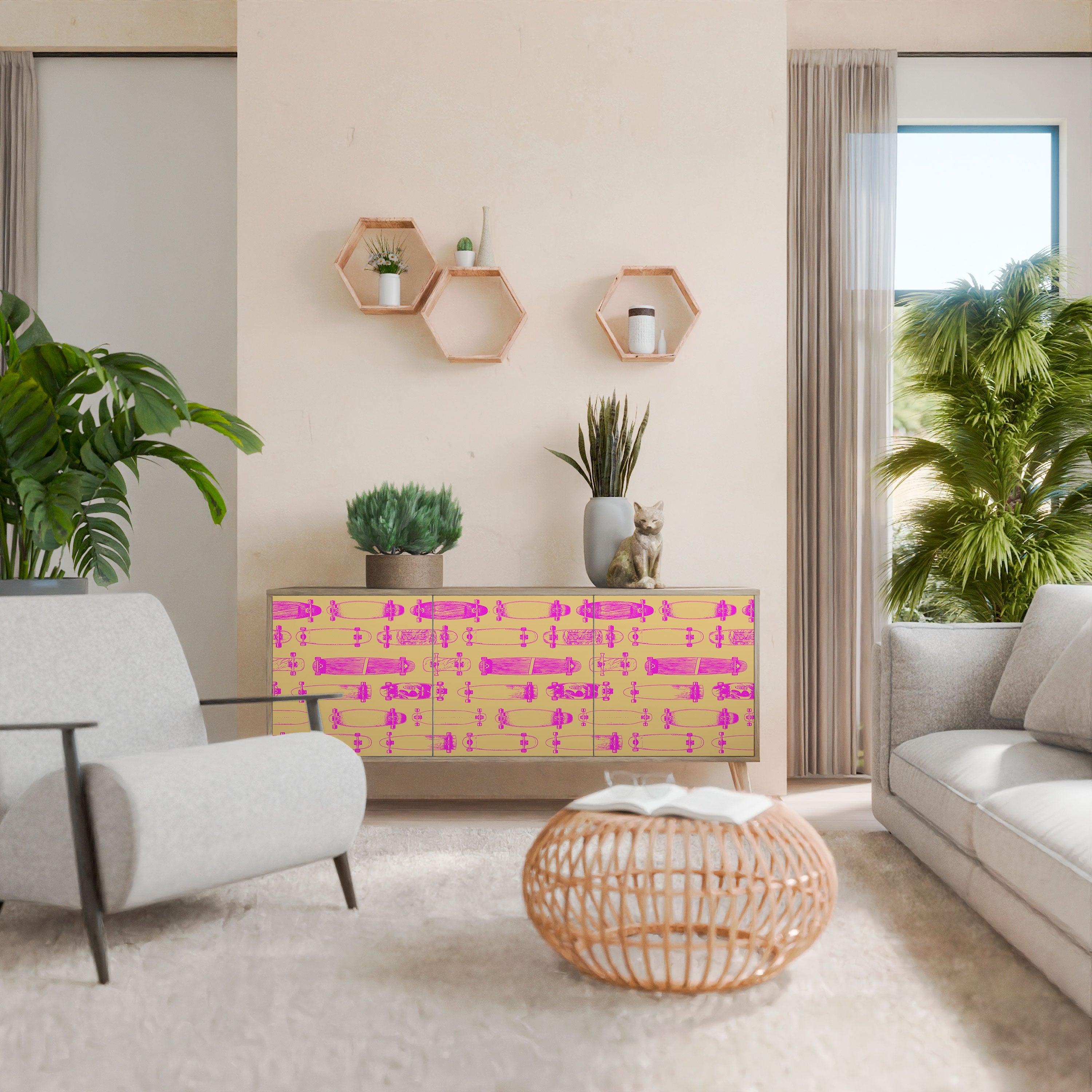 SKATEBOARD ARTISTRY Aparador de 3 Portas em Efeito Carvalho