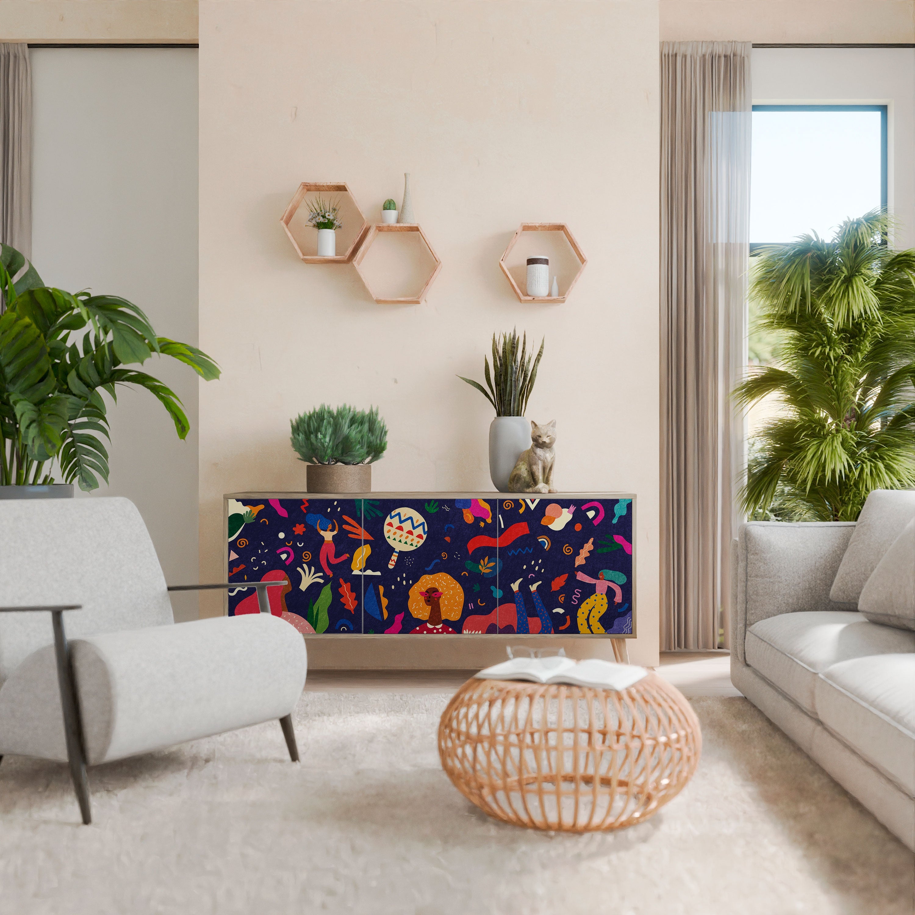 FESTIVE PLEASURES Aparador de 3 Portas em Efeito Carvalho