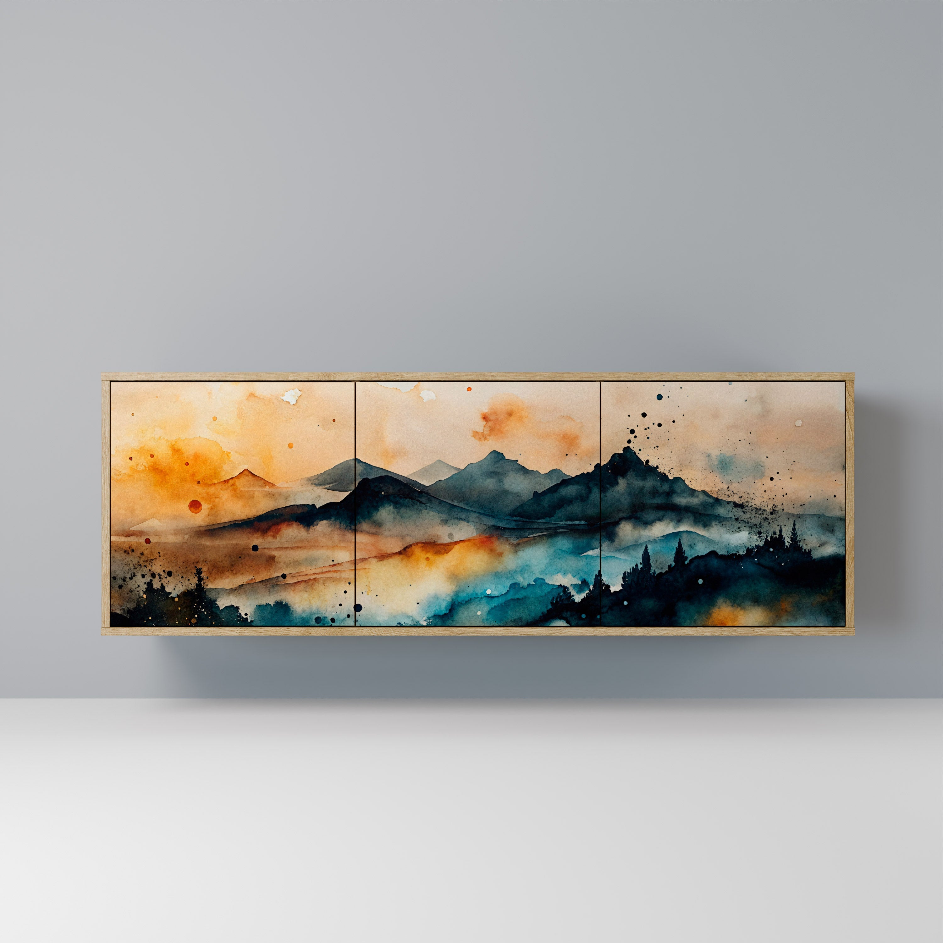 OMINOUS MOUNTAINS Aparador de 3 Portas em Efeito Carvalho