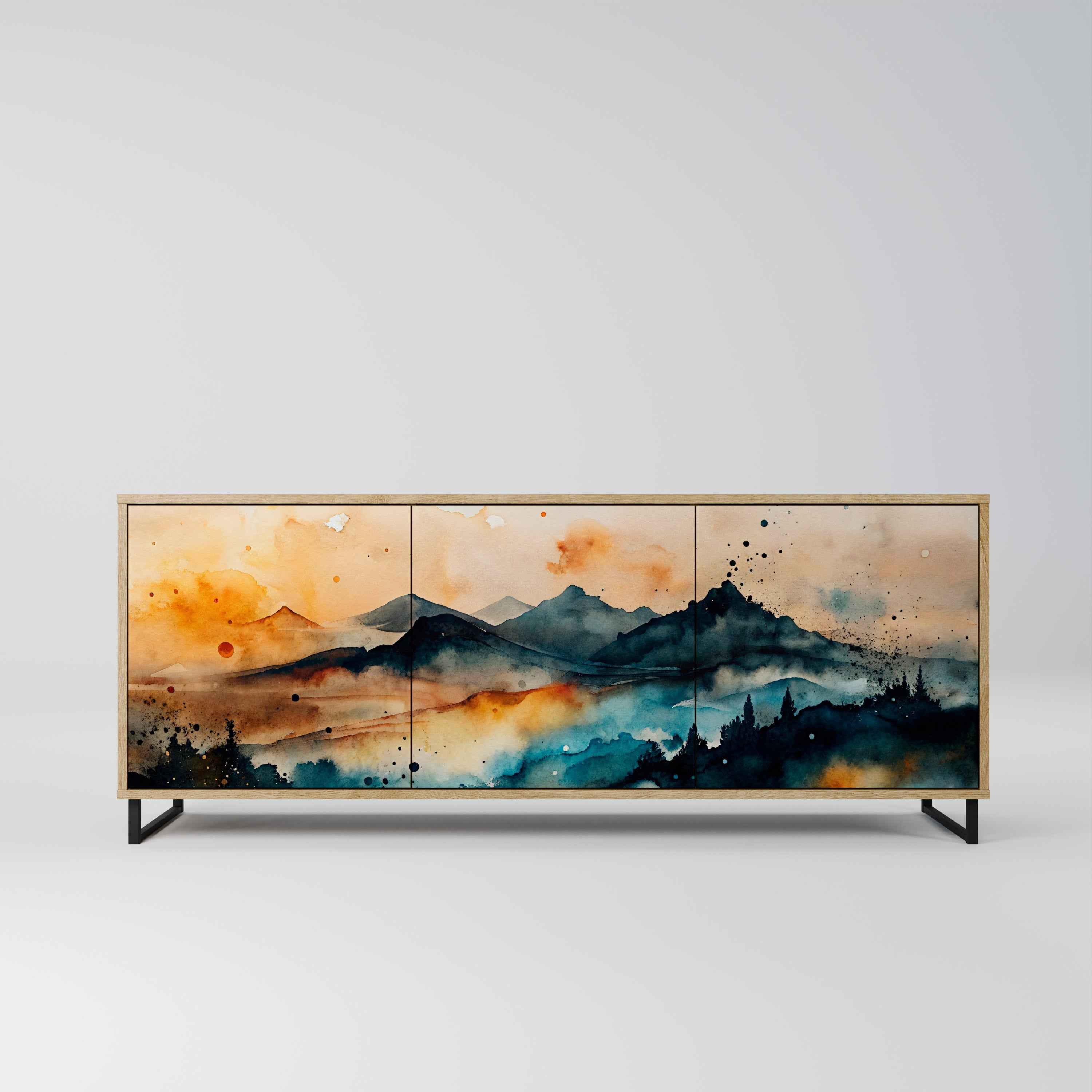 OMINOUS MOUNTAINS Aparador de 3 Portas em Efeito Carvalho