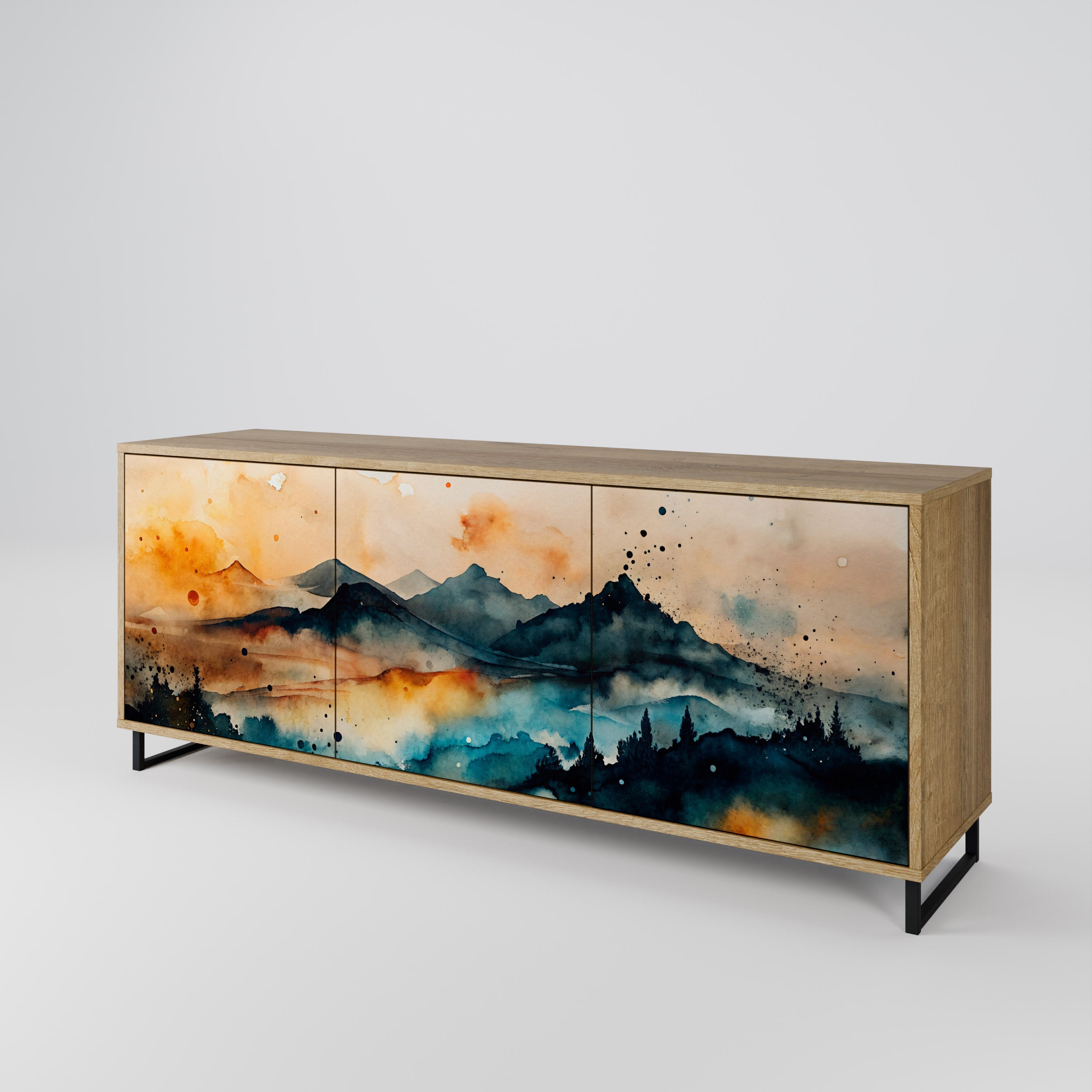 OMINOUS MOUNTAINS 3-Door Sideboard in Oak Effect