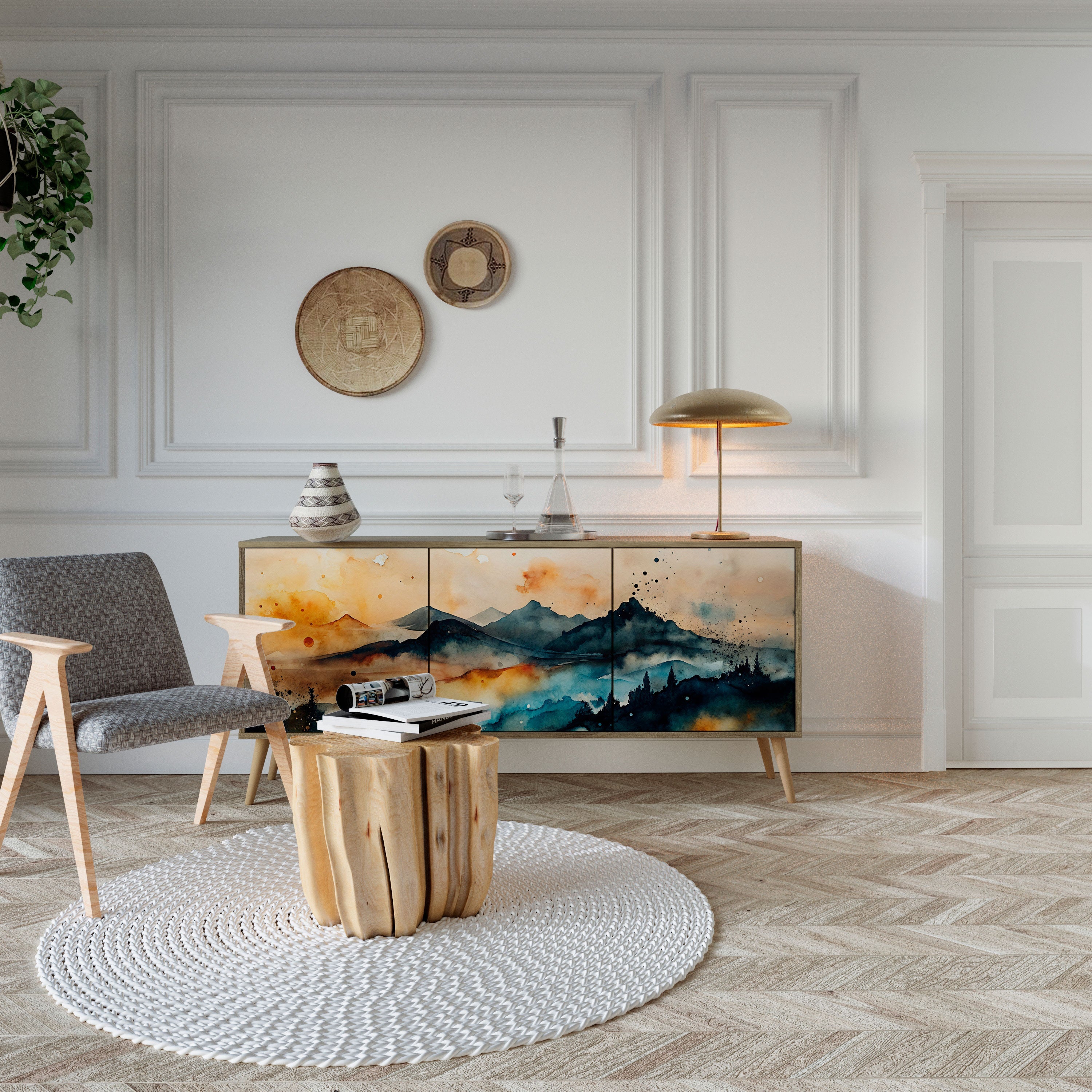 OMINOUS MOUNTAINS Aparador de 3 Portas em Efeito Carvalho