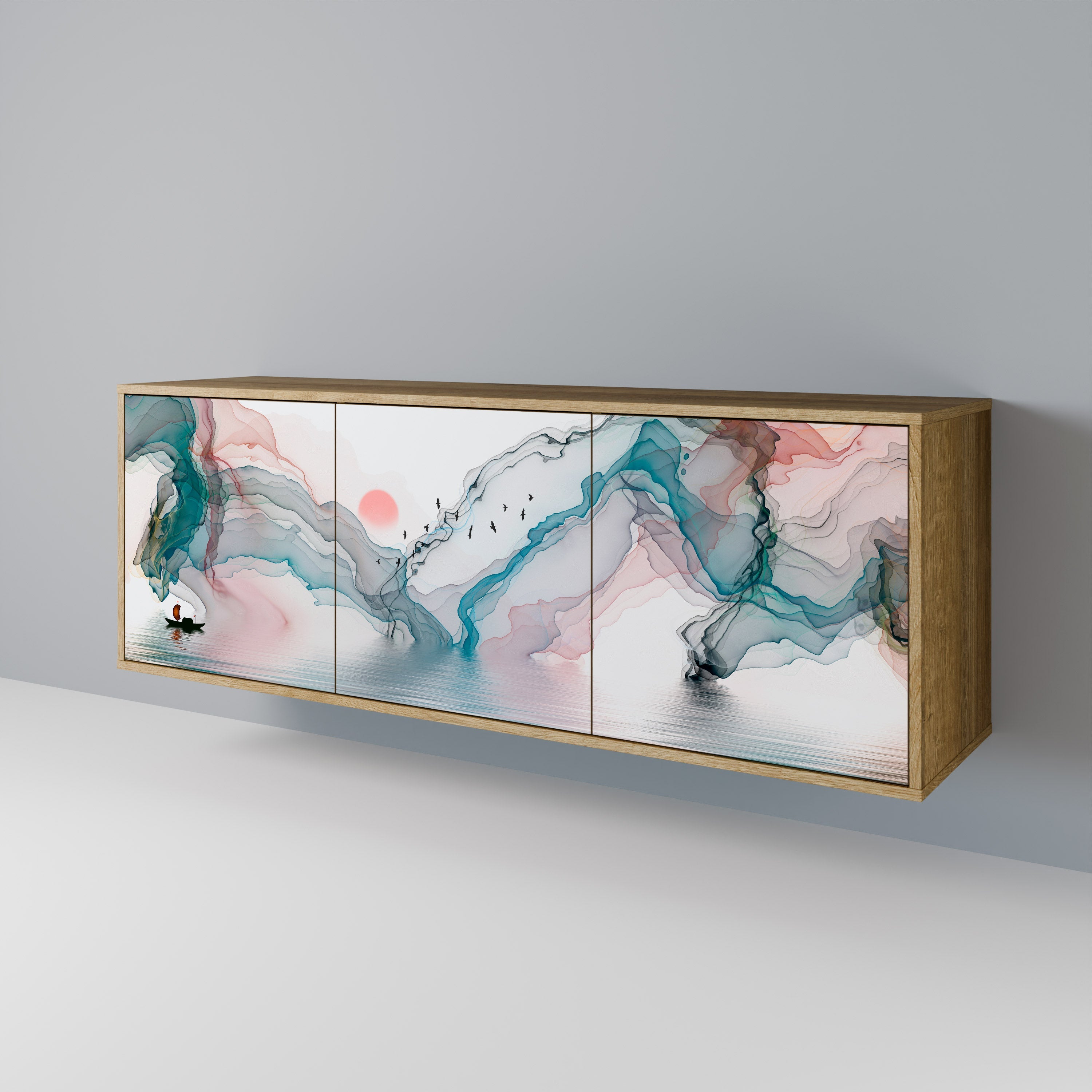 VELVET CROSSING Aparador de 3 Portas em Efeito Carvalho