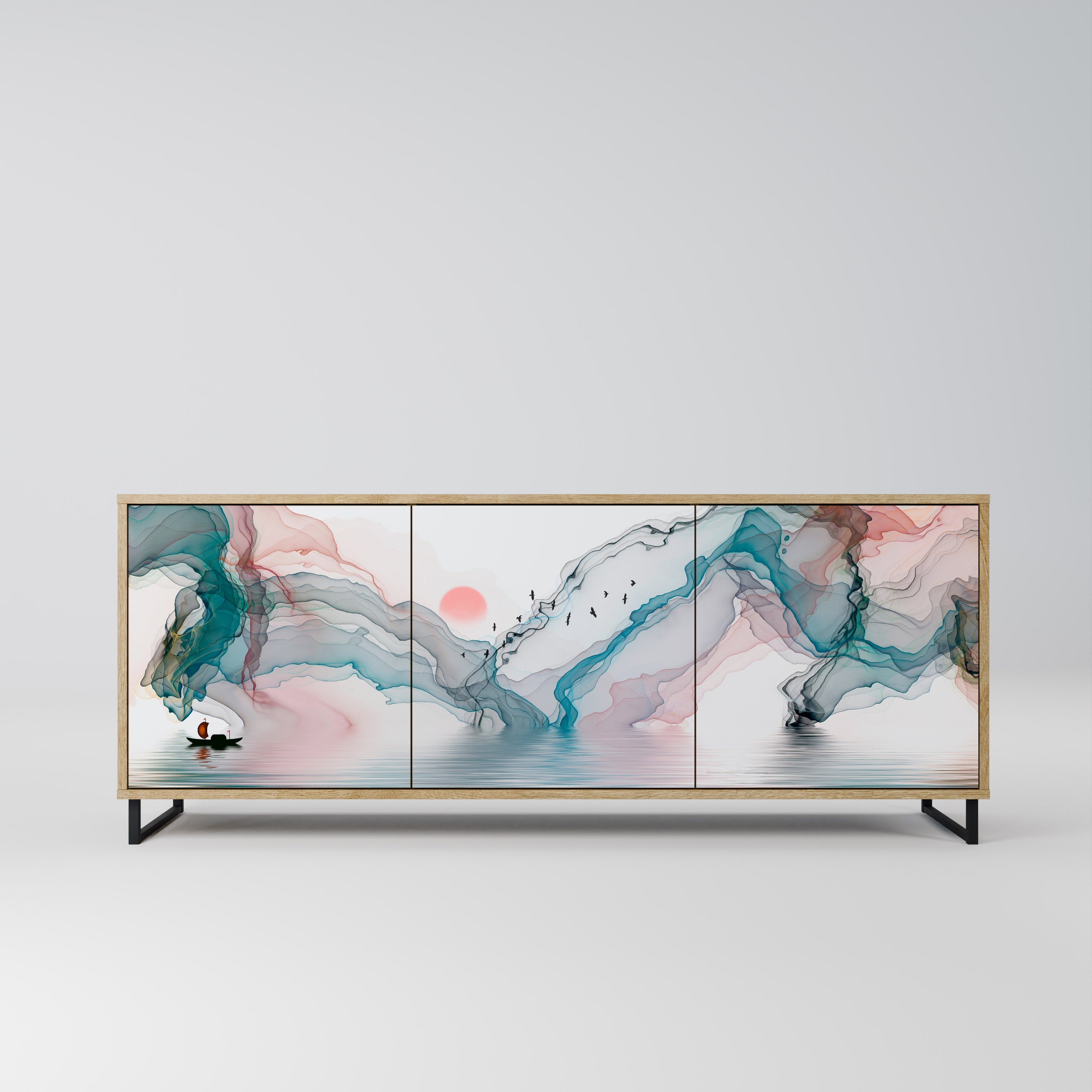 VELVET CROSSING Aparador de 3 Portas em Efeito Carvalho