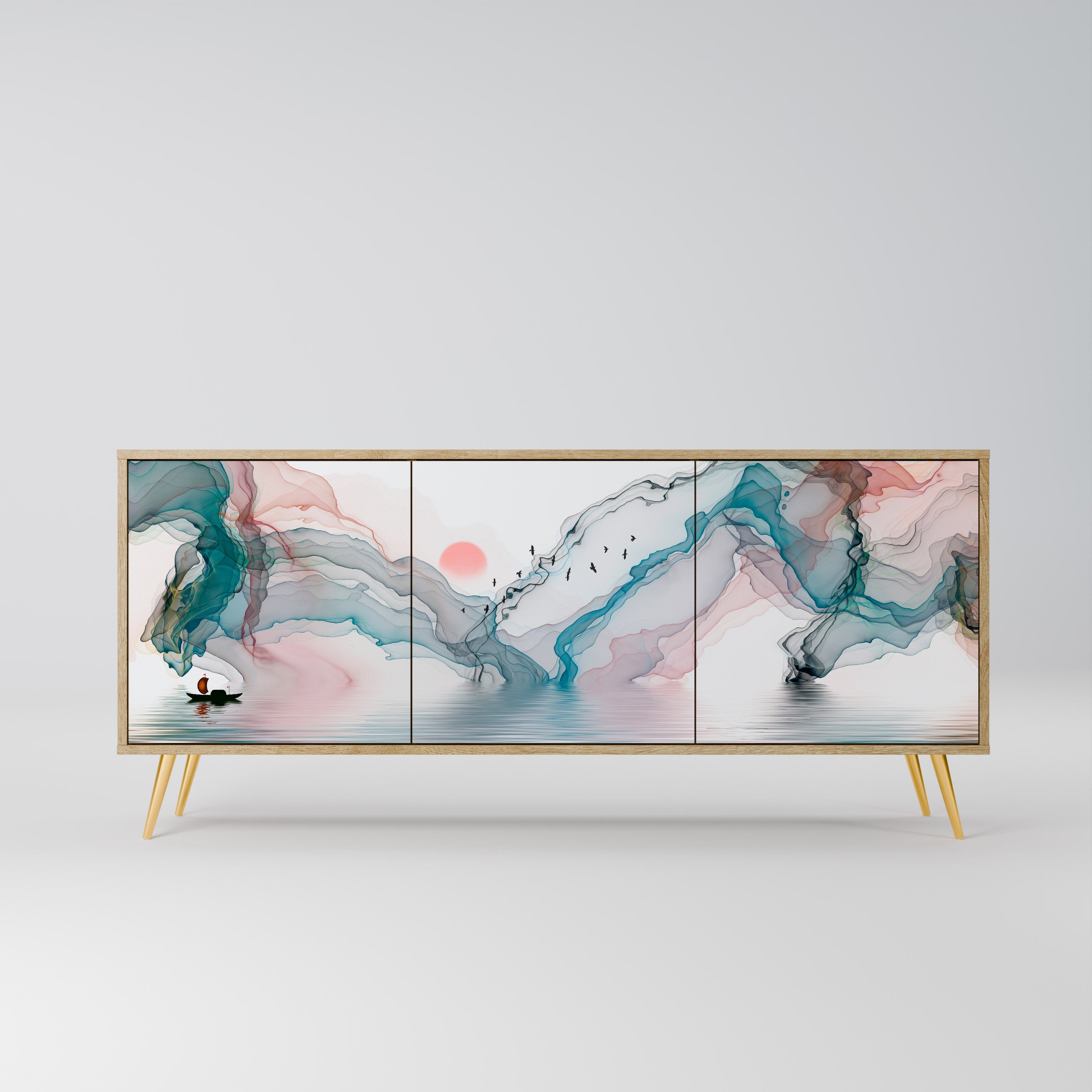 VELVET CROSSING Aparador de 3 Portas em Efeito Carvalho