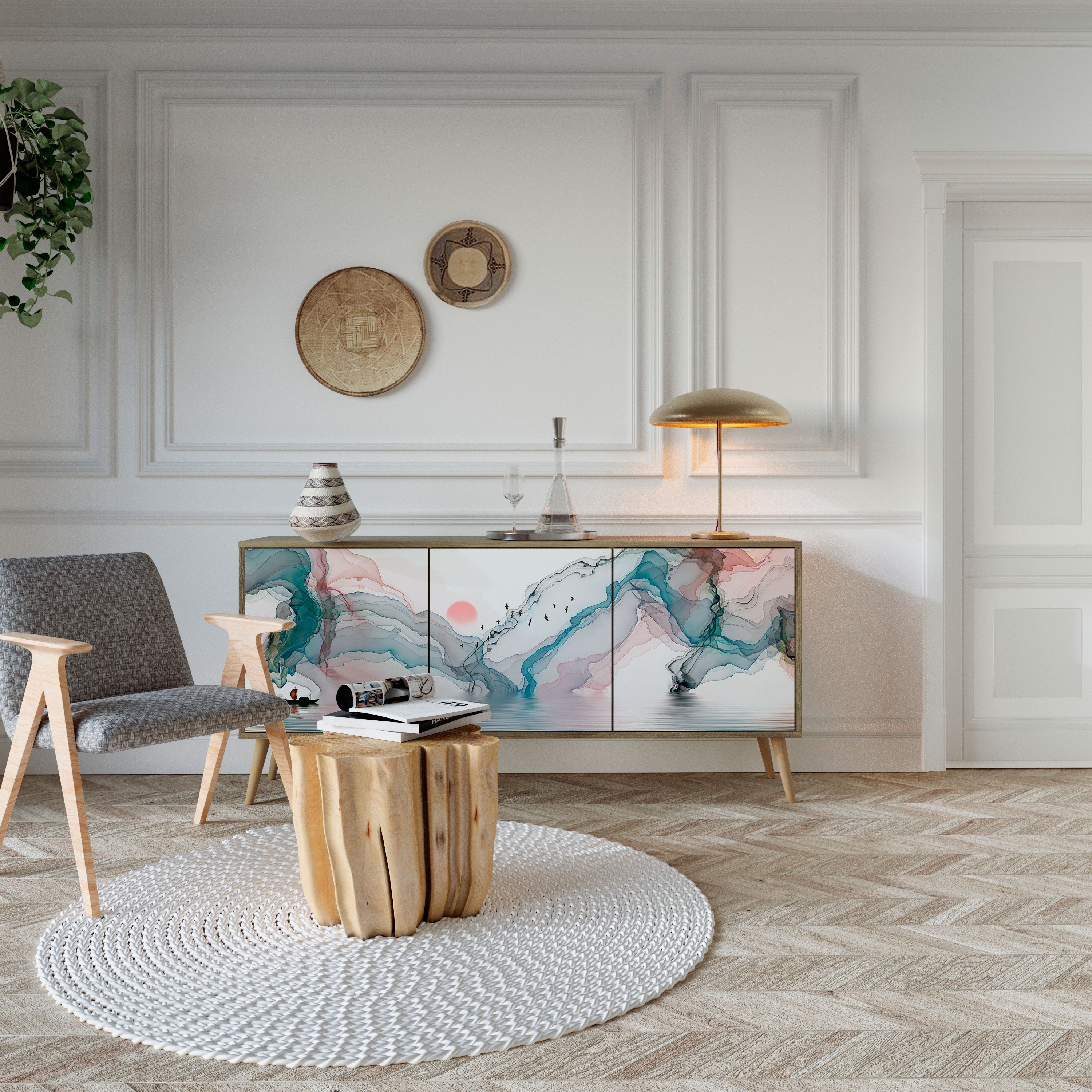 VELVET CROSSING Aparador de 3 Portas em Efeito Carvalho