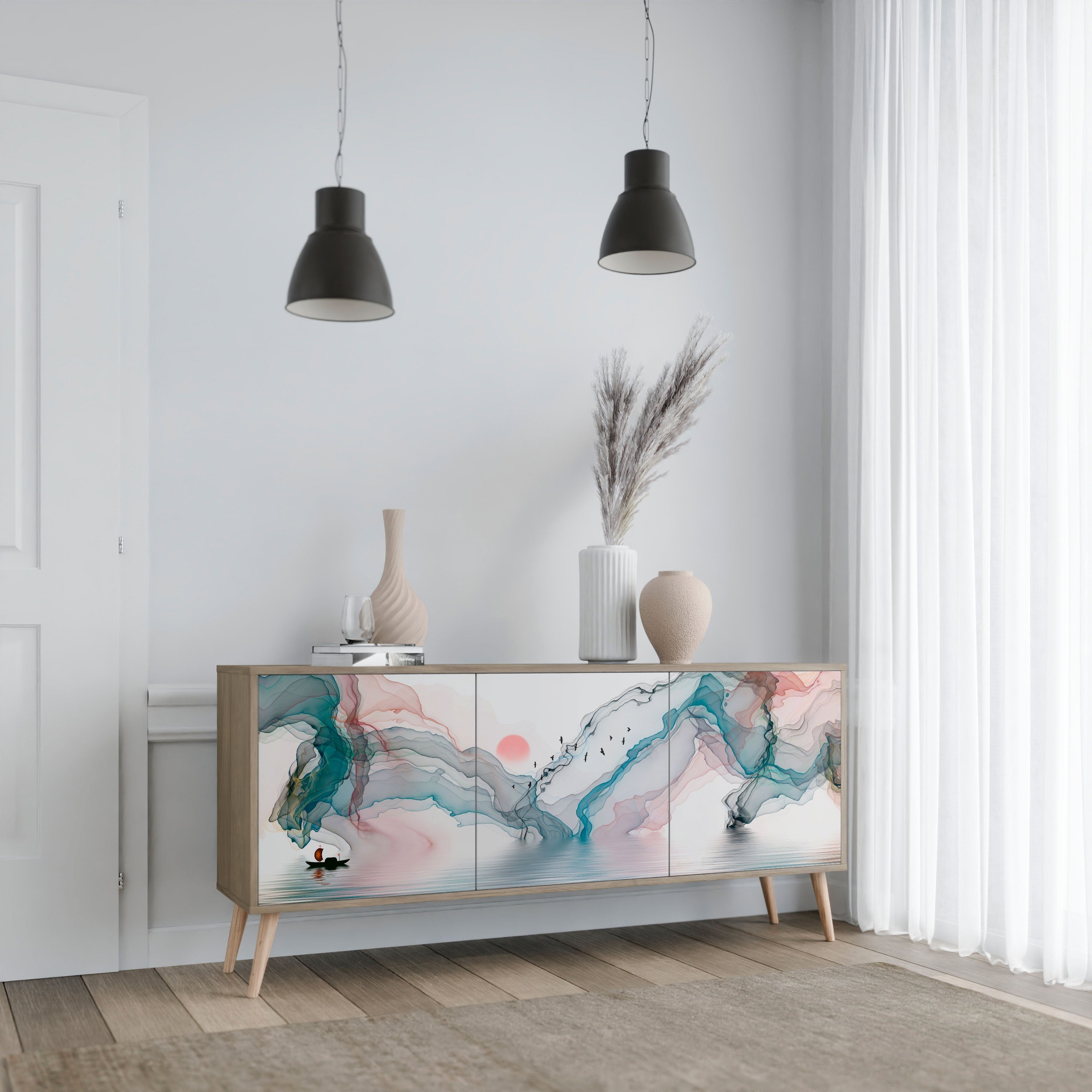 VELVET CROSSING Aparador de 3 Portas em Efeito Carvalho