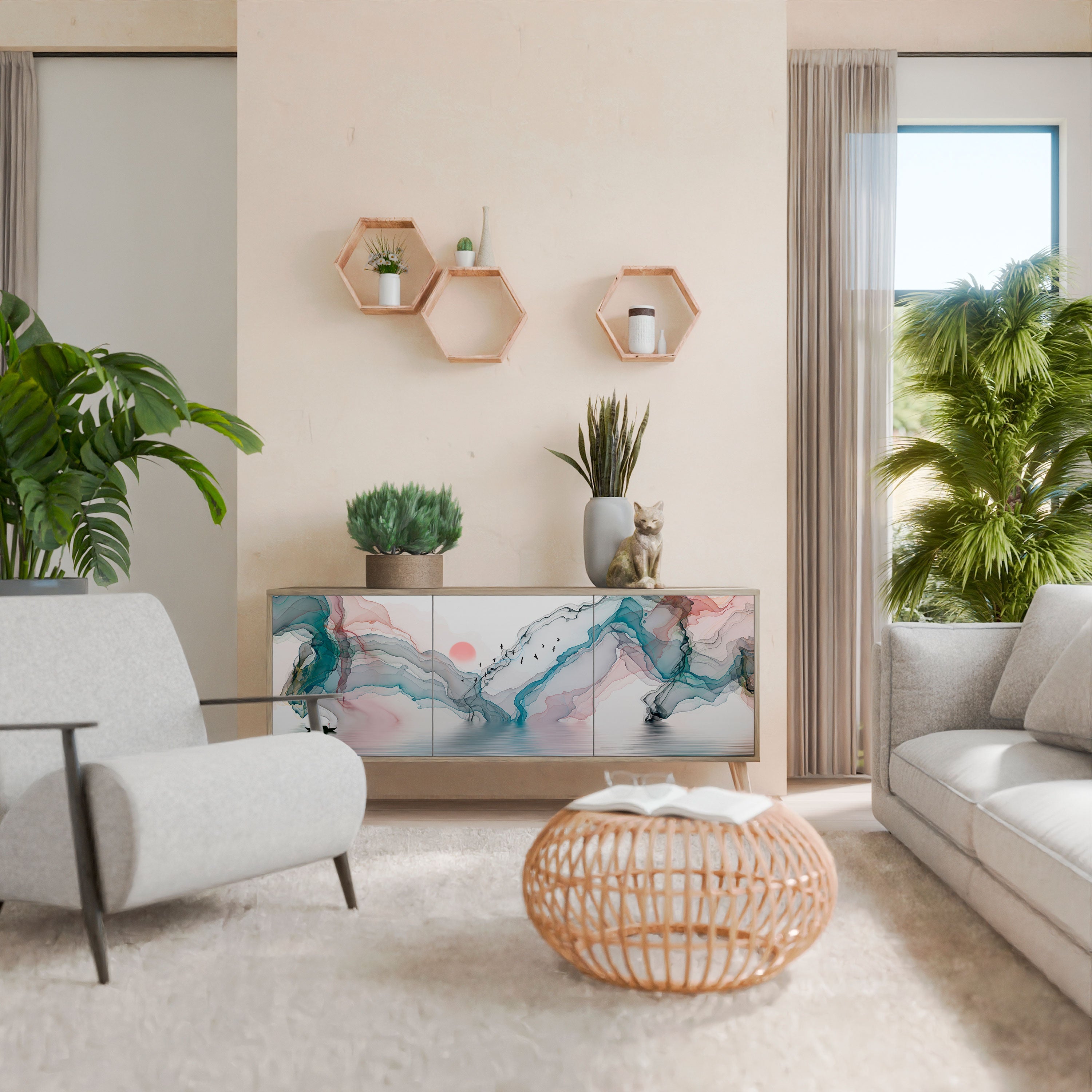 VELVET CROSSING Aparador de 3 Portas em Efeito Carvalho