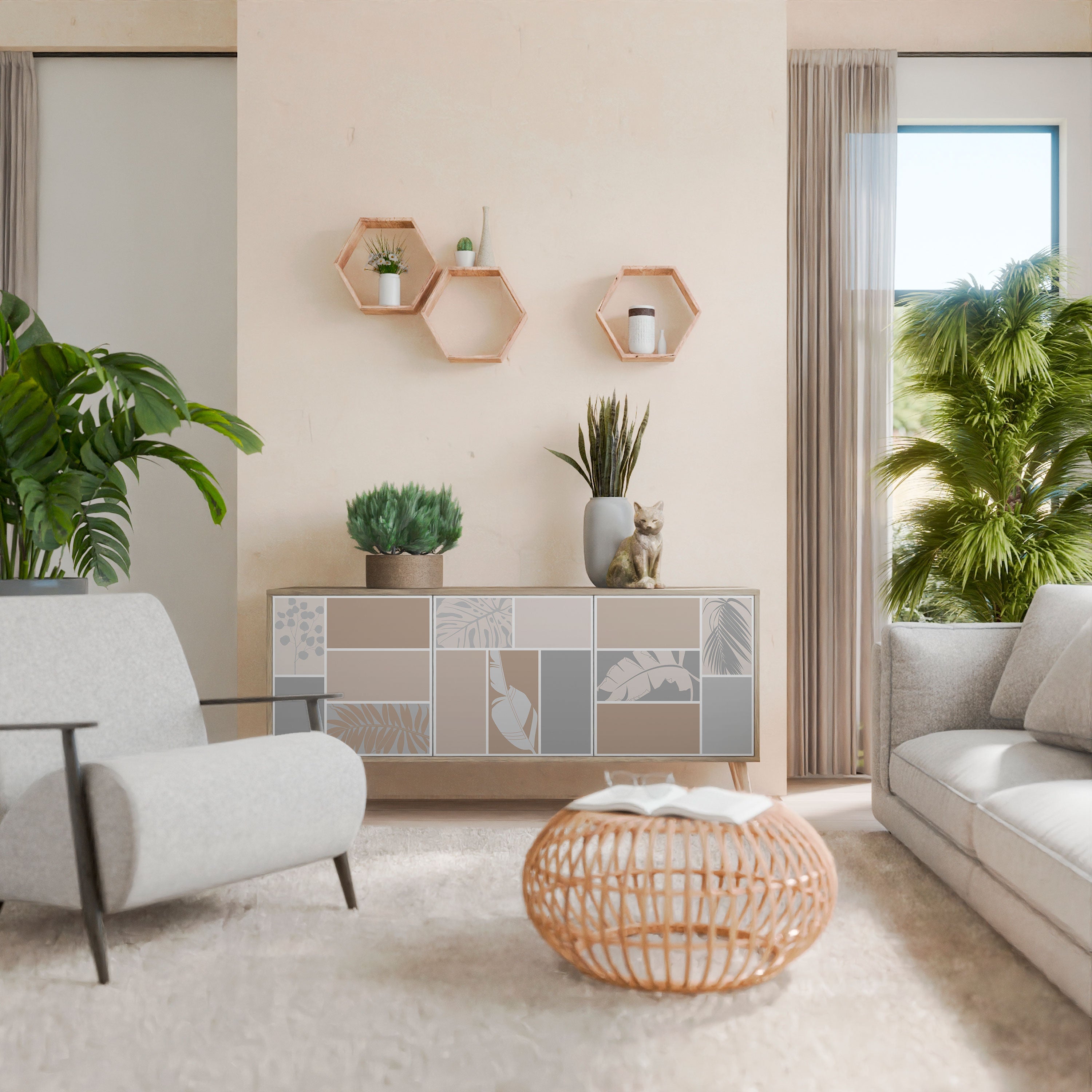 TROPICAL SHAPES Aparador de 3 Portas em Efeito Carvalho