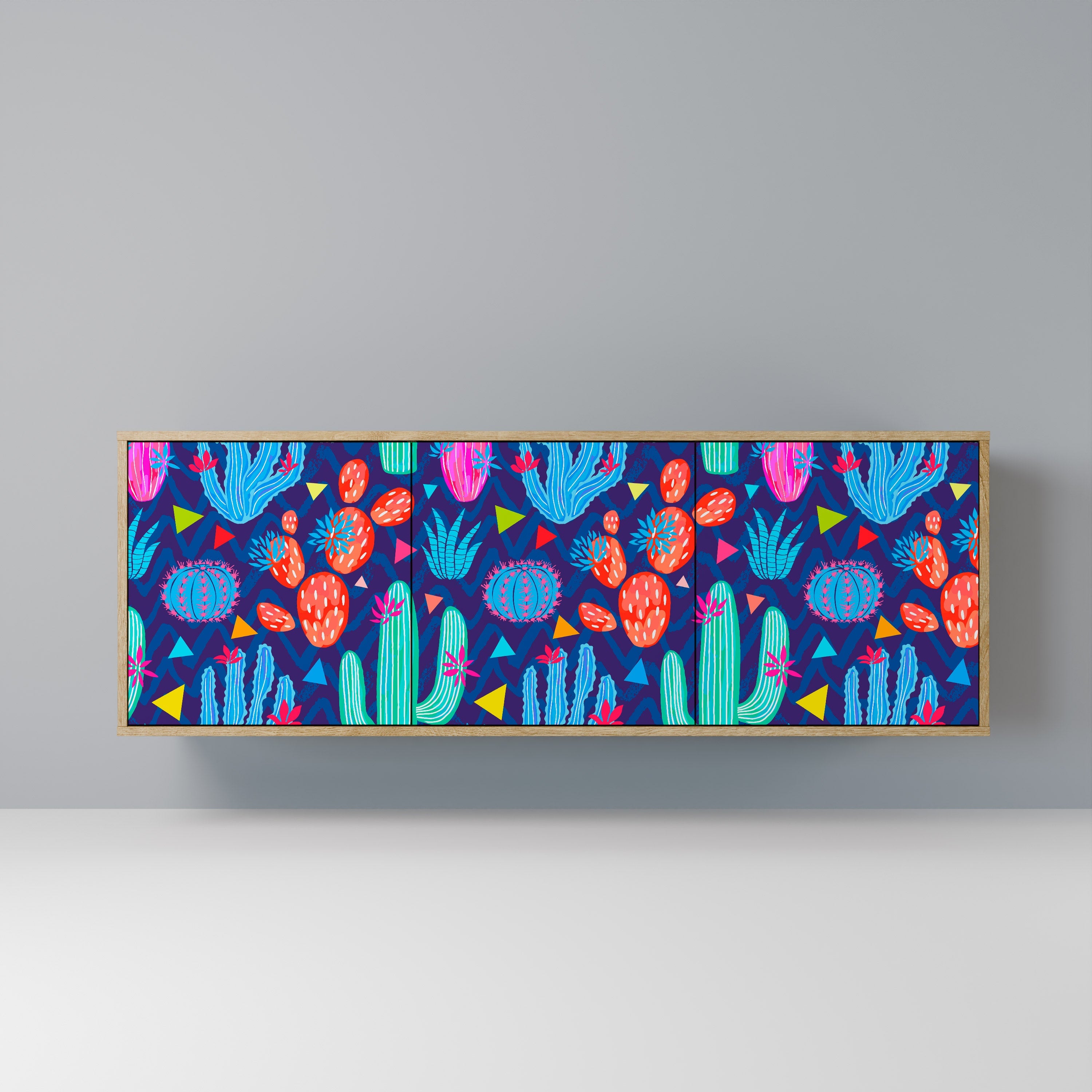 CACTUS VIBES Aparador de 3 Portas em Efeito Carvalho