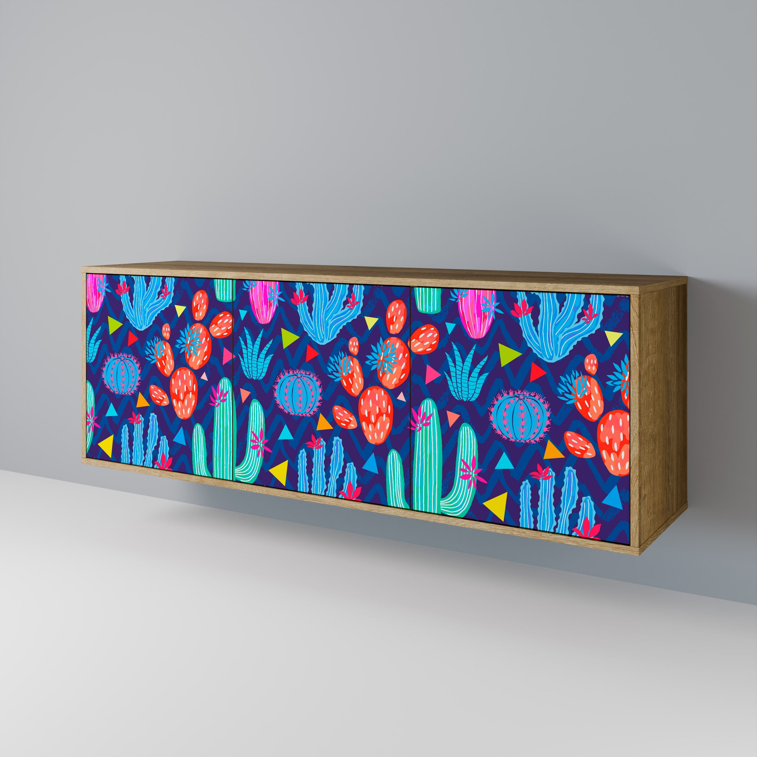 CACTUS VIBES Aparador de 3 Portas em Efeito Carvalho