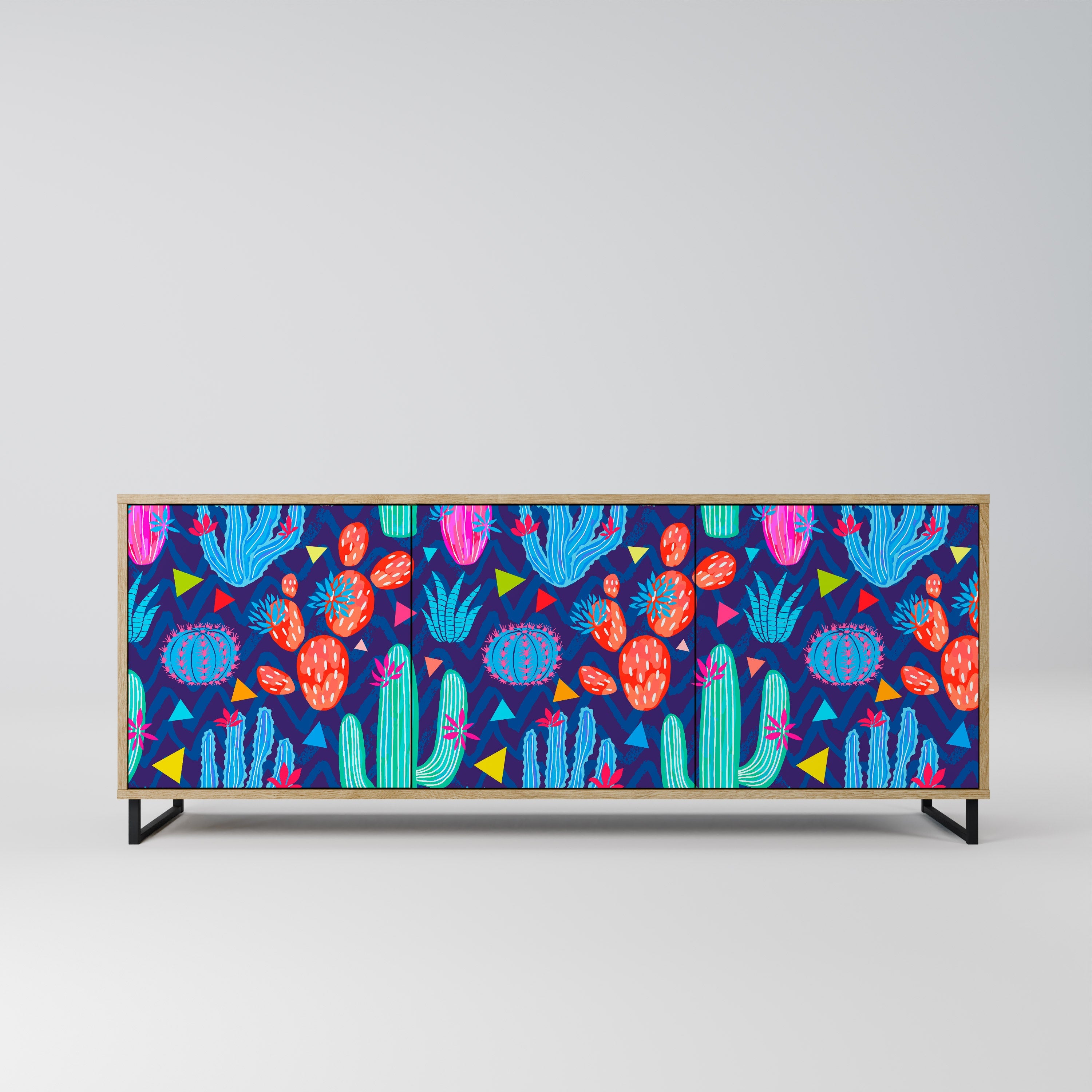 CACTUS VIBES Aparador de 3 Portas em Efeito Carvalho