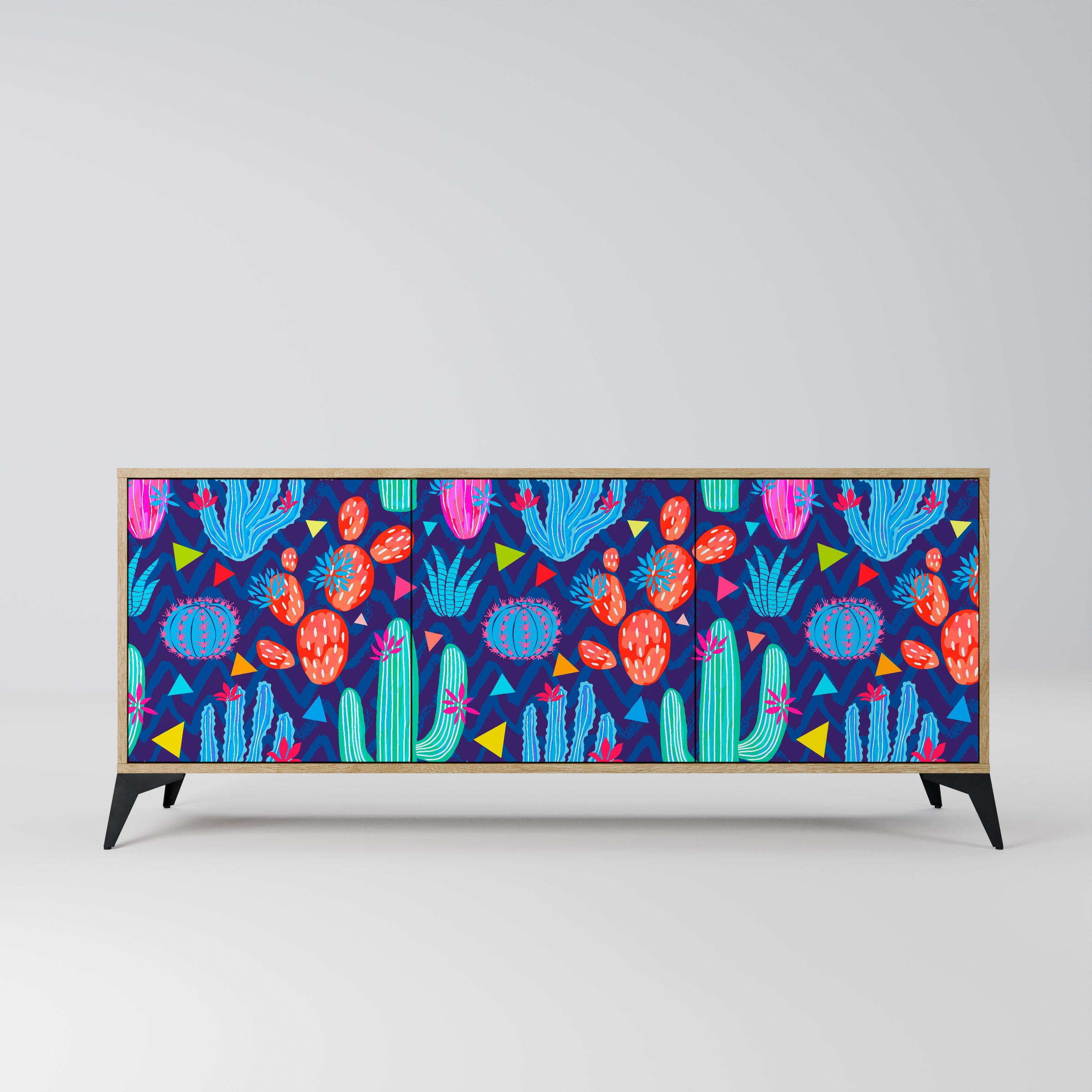 CACTUS VIBES Aparador de 3 Portas em Efeito Carvalho