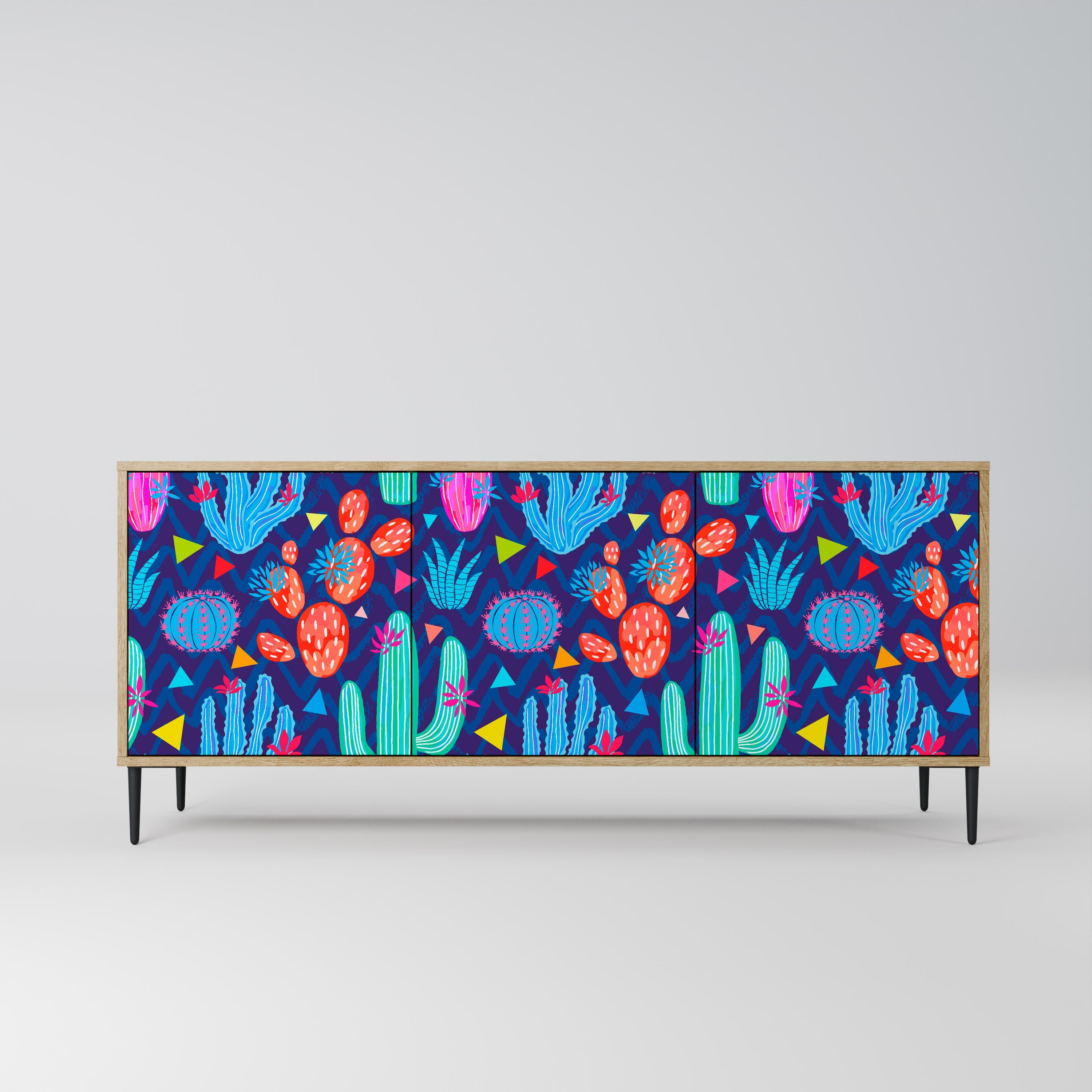 CACTUS VIBES Aparador de 3 Portas em Efeito Carvalho