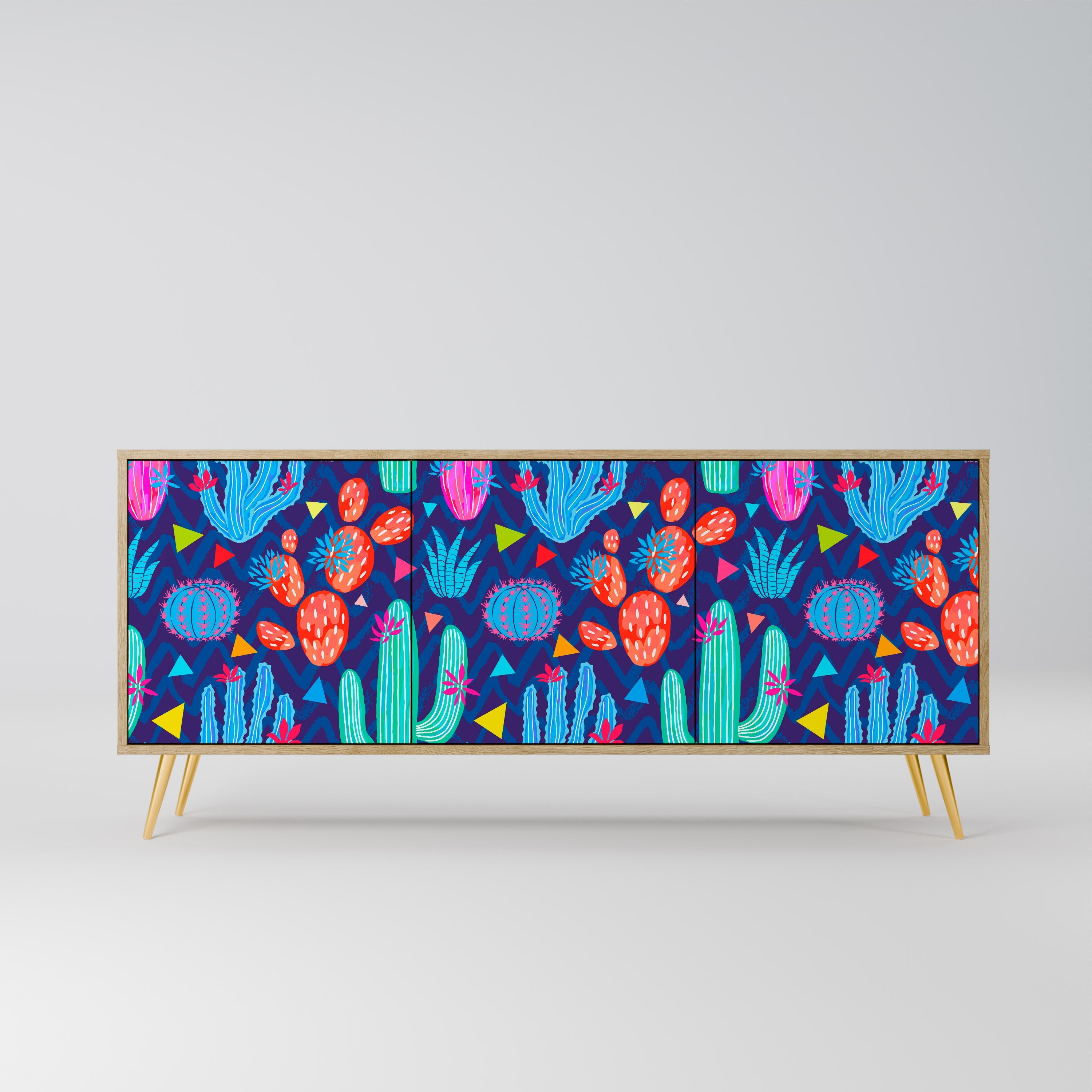 CACTUS VIBES Aparador de 3 Portas em Efeito Carvalho