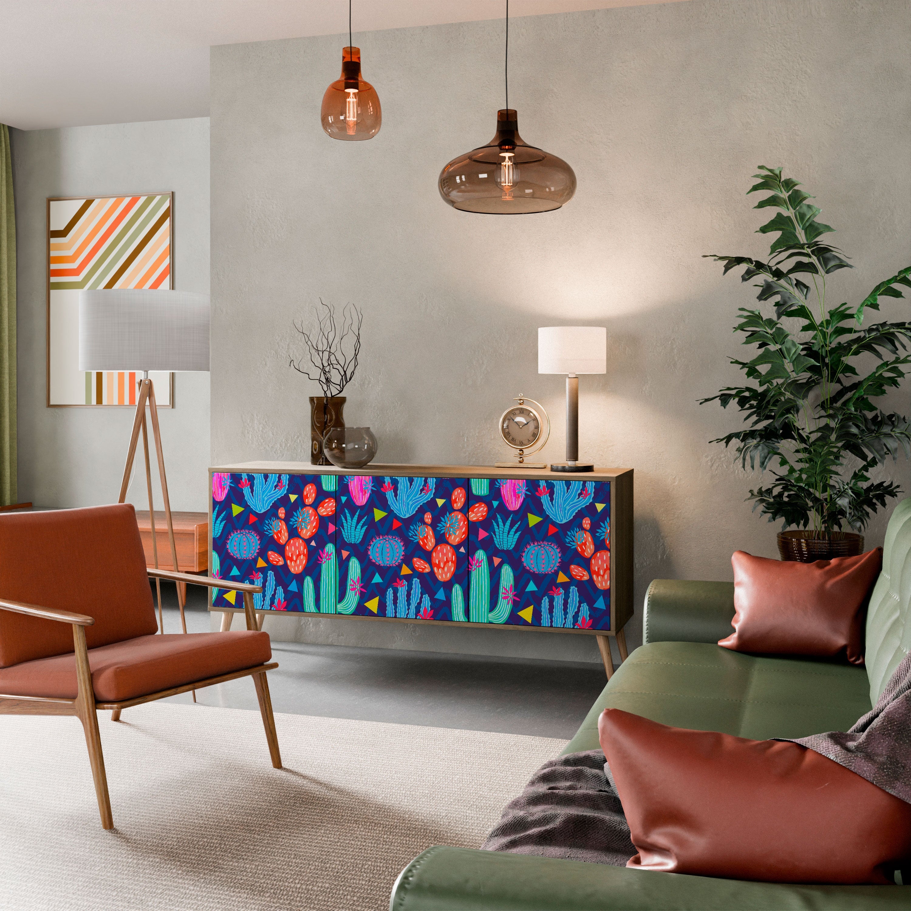 CACTUS VIBES Aparador de 3 Portas em Efeito Carvalho